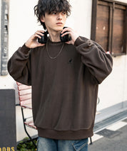 KANGOL 別注コラボ オーバーサイズロゴ刺繍裏起毛マイクロフリースプルオーバートレーナー 14626