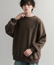 KANGOL 別注コラボ オーバーサイズロゴ刺繍裏起毛マイクロフリースプルオーバートレーナー 14626