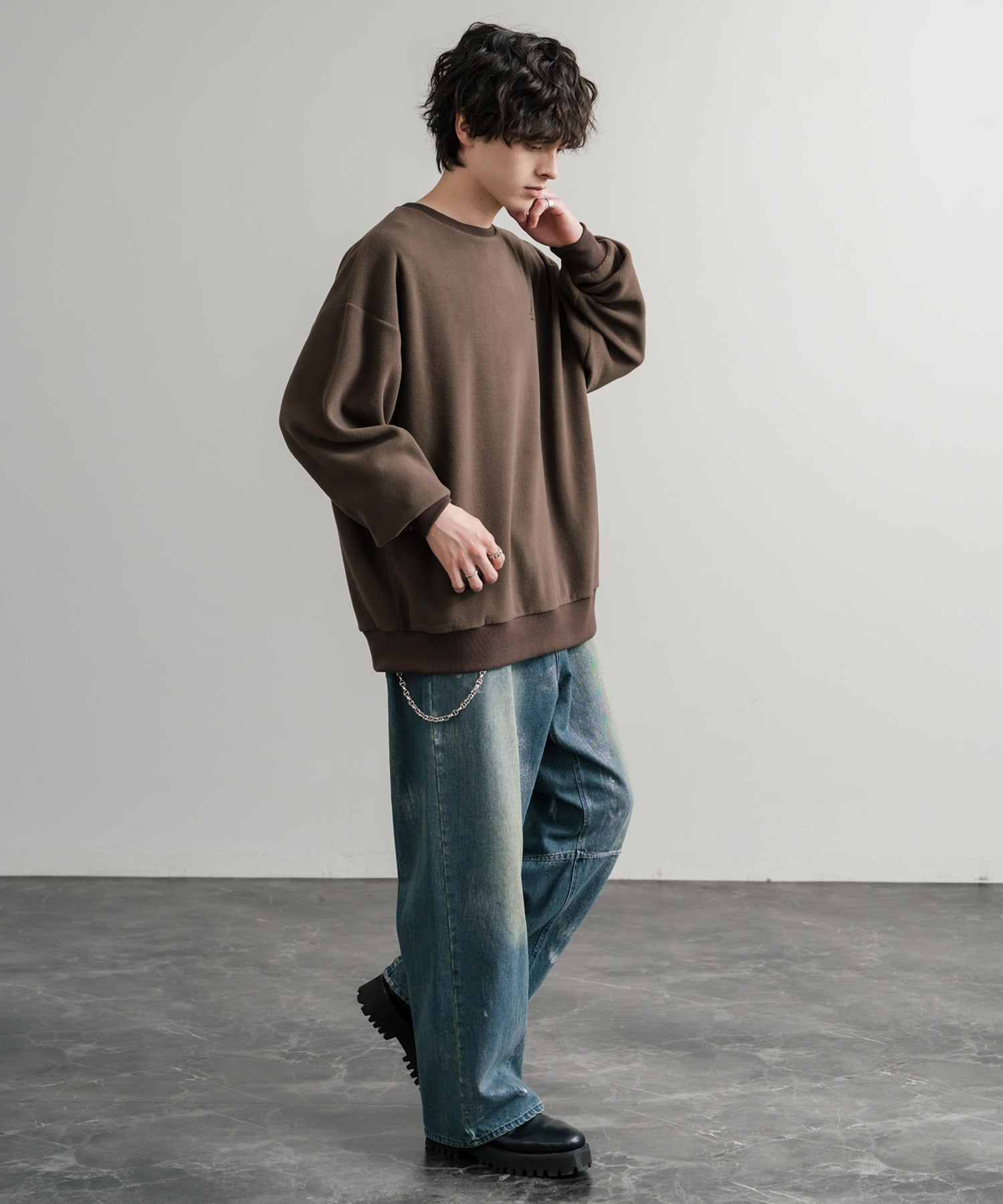 KANGOL 別注コラボ オーバーサイズロゴ刺繍裏起毛マイクロフリースプルオーバートレーナー 14626