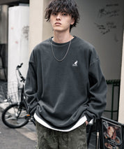 KANGOL 別注コラボ オーバーサイズロゴ刺繍裏起毛マイクロフリースプルオーバートレーナー 14626