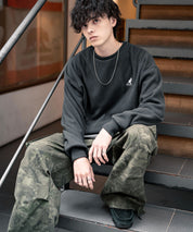 KANGOL 別注コラボ オーバーサイズロゴ刺繍裏起毛マイクロフリースプルオーバートレーナー 14626