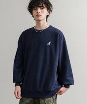 KANGOL 別注コラボ オーバーサイズロゴ刺繍裏起毛マイクロフリースプルオーバートレーナー 14626
