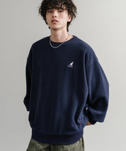 KANGOL 別注コラボ オーバーサイズロゴ刺繍裏起毛マイクロフリースプルオーバートレーナー 14626
