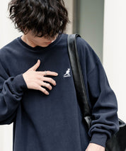 KANGOL 別注コラボ オーバーサイズロゴ刺繍裏起毛マイクロフリースプルオーバートレーナー 14626