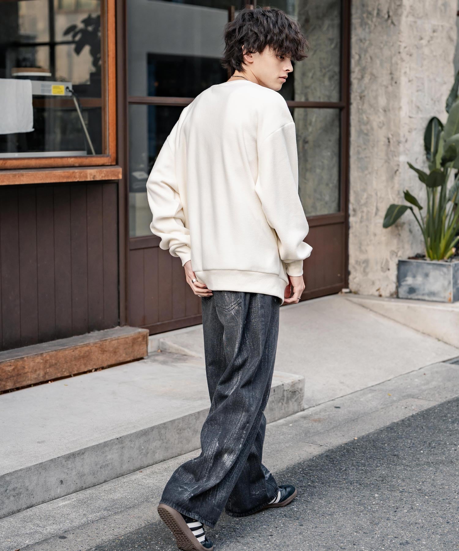 KANGOL 別注コラボ オーバーサイズロゴ刺繍裏起毛マイクロフリースプルオーバートレーナー 14626