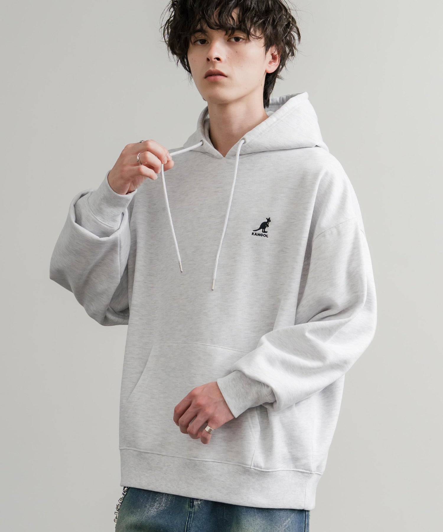 KANGOL カンゴール 別注コラボオーバーサイズ裏起毛ロゴ刺繍プルパーカー	14627