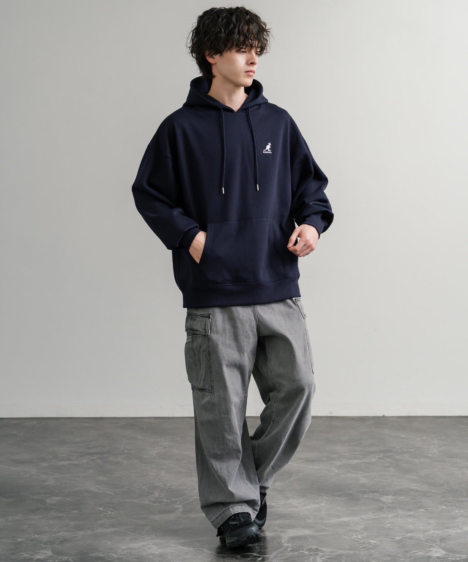 KANGOL カンゴール 別注コラボオーバーサイズ裏起毛ロゴ刺繍プルパーカー	14627