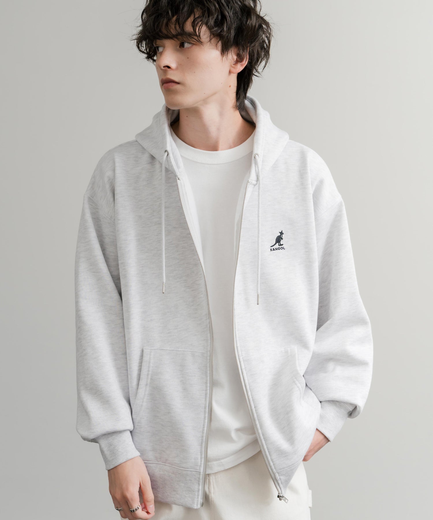 KANGOL カンゴール 別注コラボオーバーサイズ裏起毛ロゴ刺繍フルジップパーカー 14628