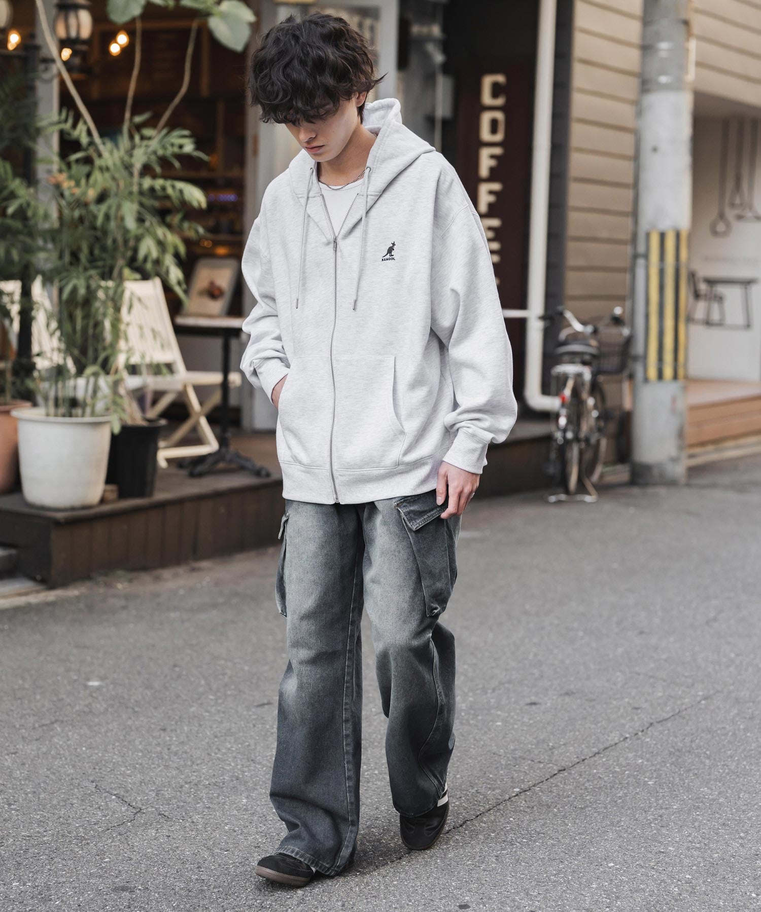 KANGOL カンゴール 別注コラボオーバーサイズ裏起毛ロゴ刺繍フルジップパーカー 14628 【セットアップ可能】