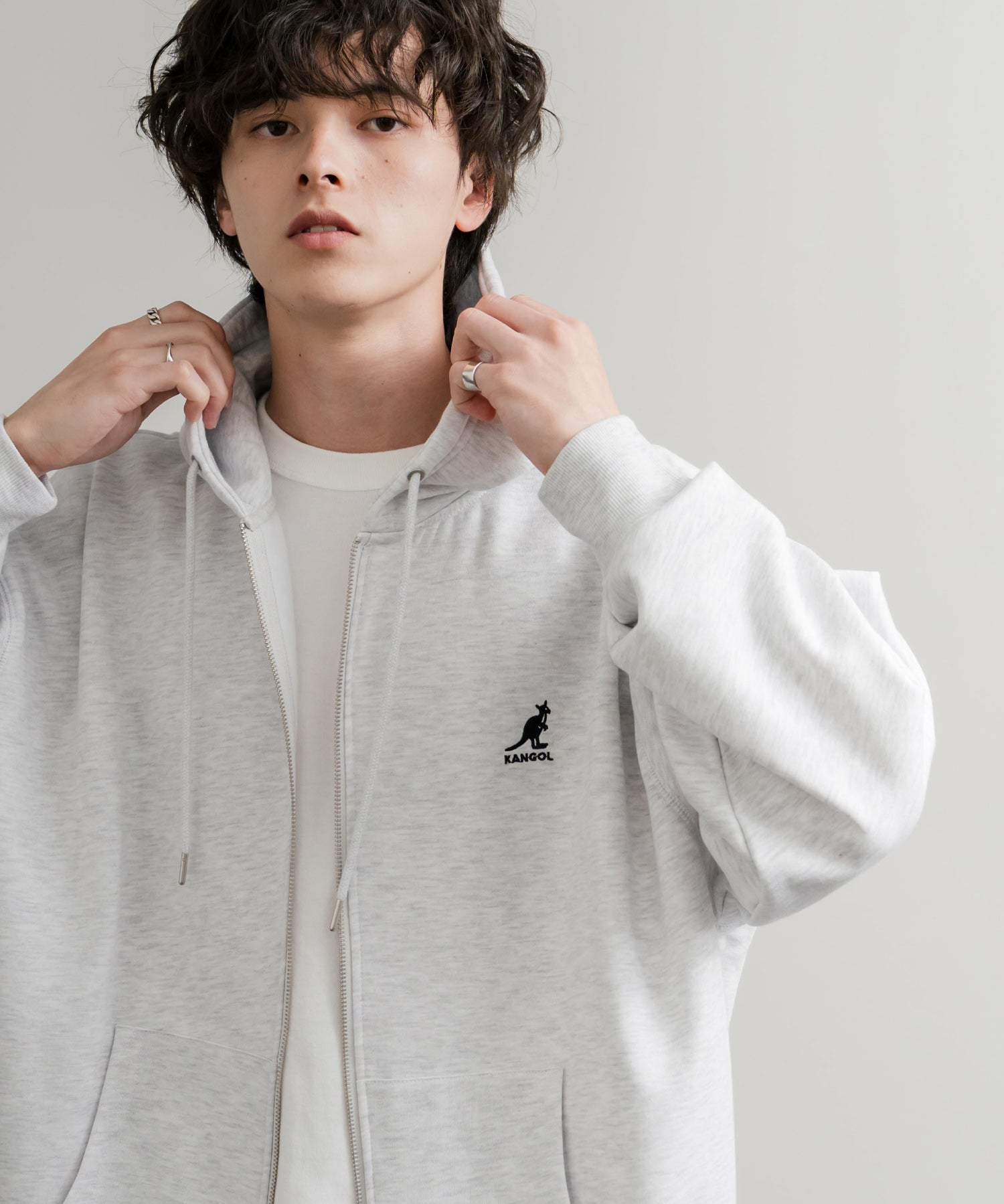 KANGOL カンゴール 別注コラボオーバーサイズ裏起毛ロゴ刺繍フルジップパーカー 14628