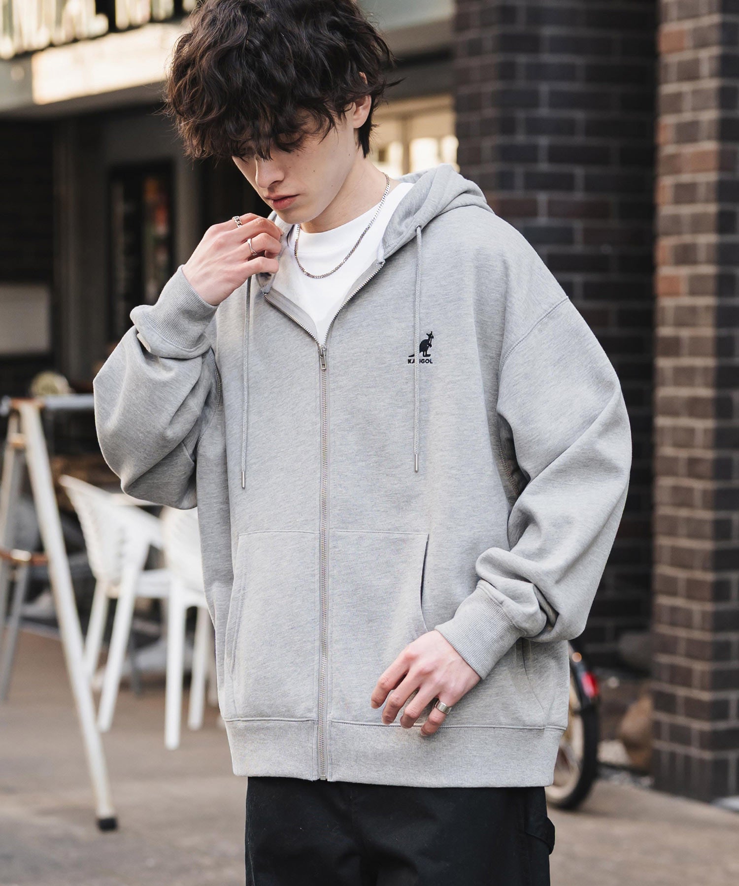 KANGOL カンゴール 別注コラボオーバーサイズ裏起毛ロゴ刺繍フルジップパーカー 14628 【セットアップ可能】