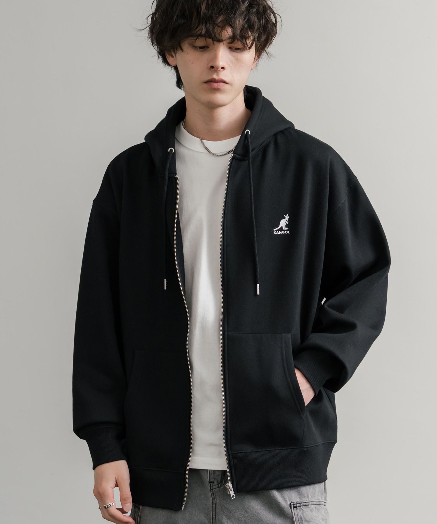 KANGOL カンゴール 別注コラボオーバーサイズ裏起毛ロゴ刺繍フルジップパーカー 14628