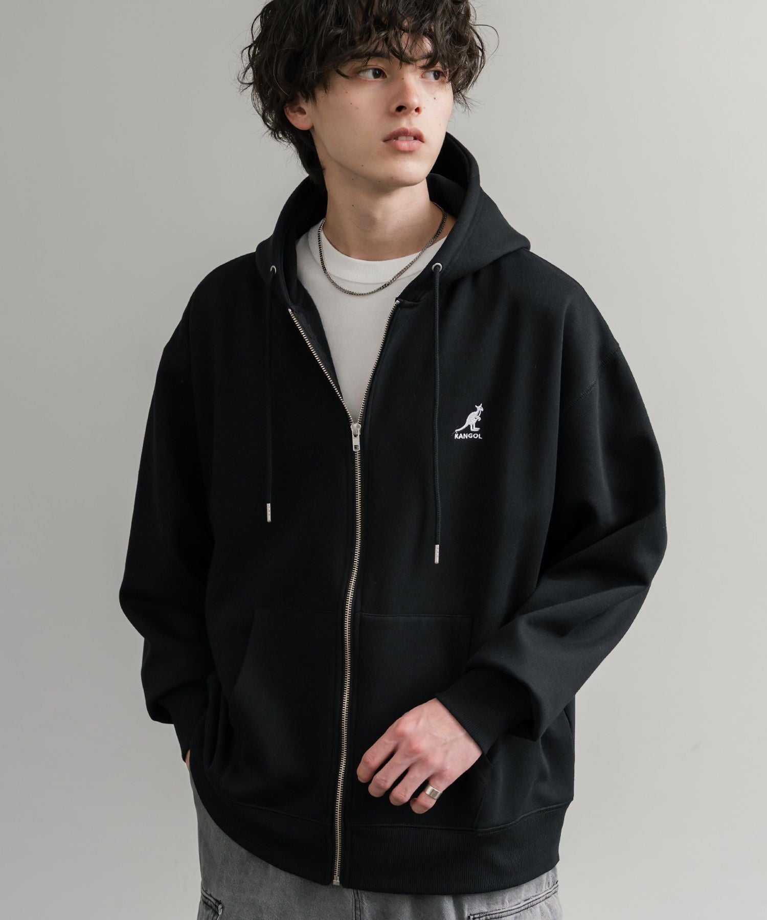 KANGOL カンゴール 別注コラボオーバーサイズ裏起毛ロゴ刺繍フルジップパーカー 14628