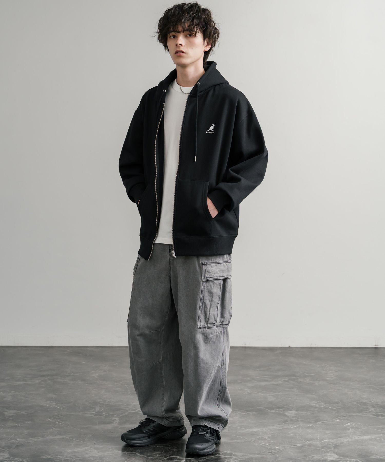 KANGOL カンゴール 別注コラボオーバーサイズ裏起毛ロゴ刺繍フルジップパーカー 14628