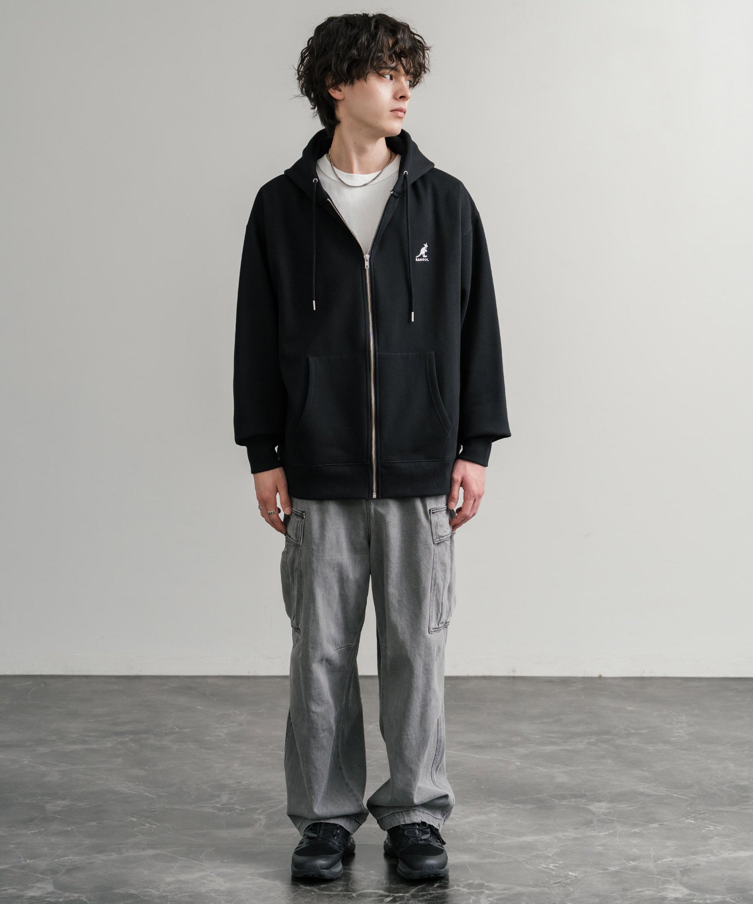 KANGOL カンゴール 別注コラボオーバーサイズ裏起毛ロゴ刺繍フルジップパーカー 14628