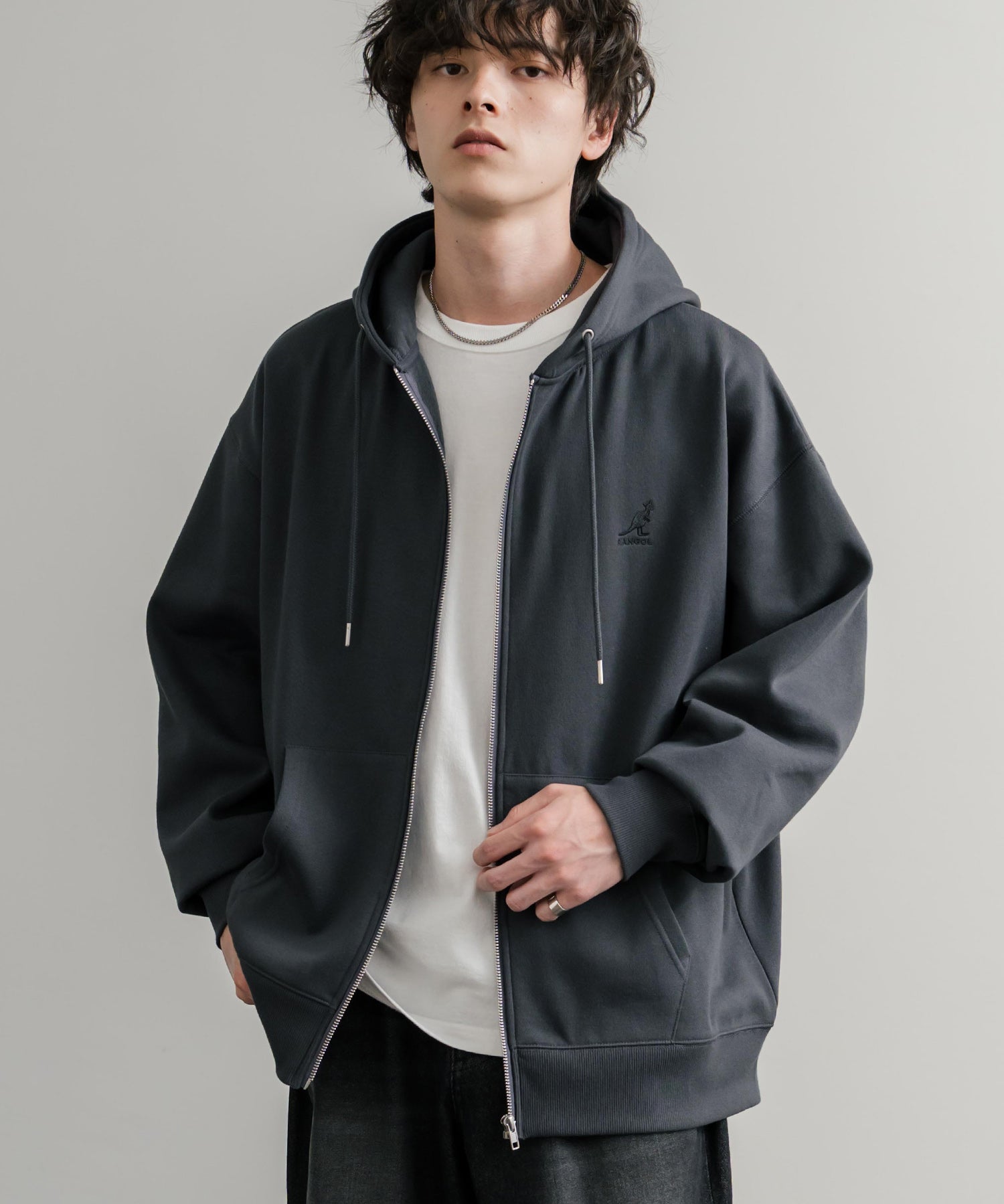 KANGOL カンゴール 別注コラボオーバーサイズ裏起毛ロゴ刺繍フルジップパーカー 14628