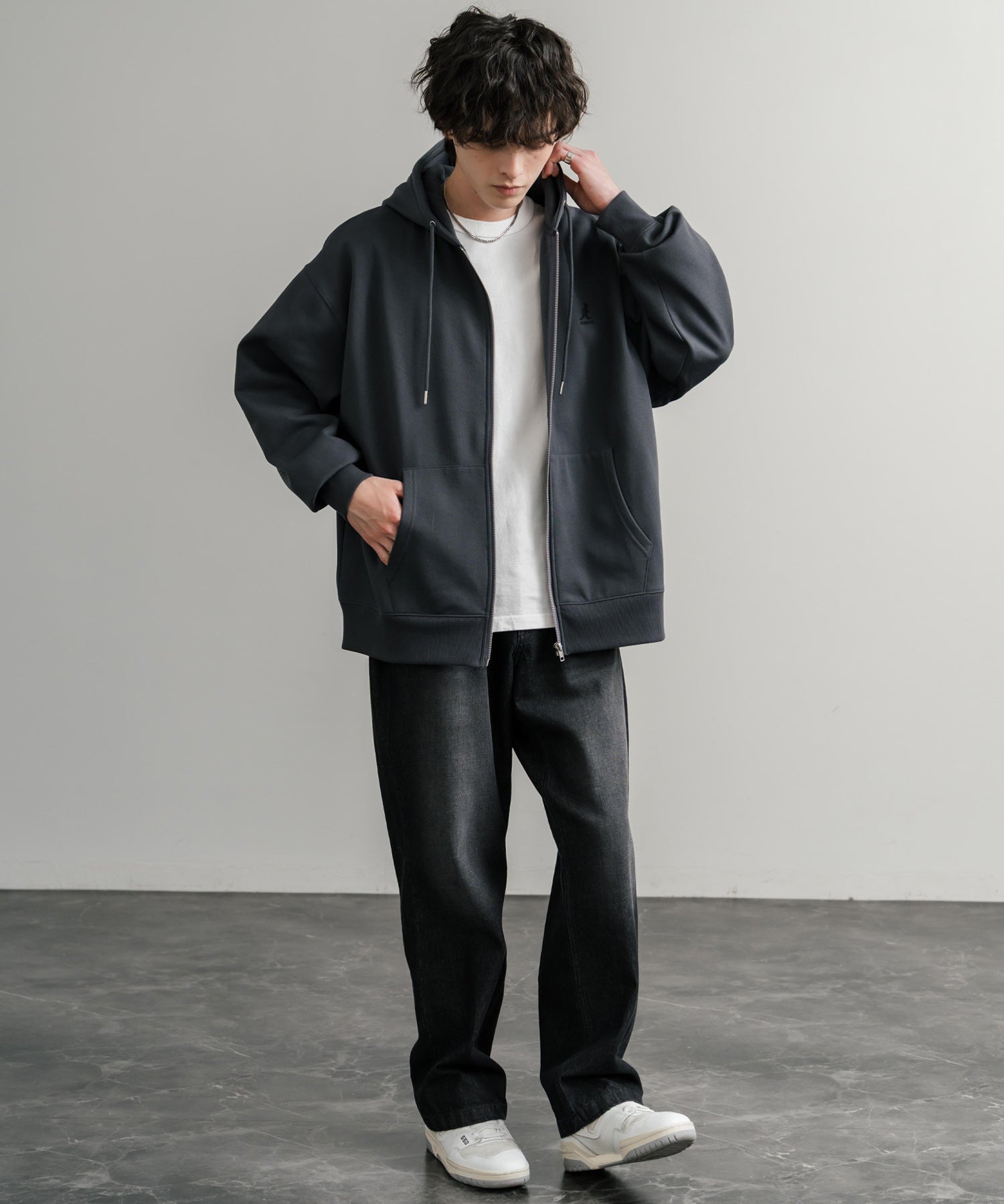 KANGOL カンゴール 別注コラボオーバーサイズ裏起毛ロゴ刺繍フルジップパーカー 14628