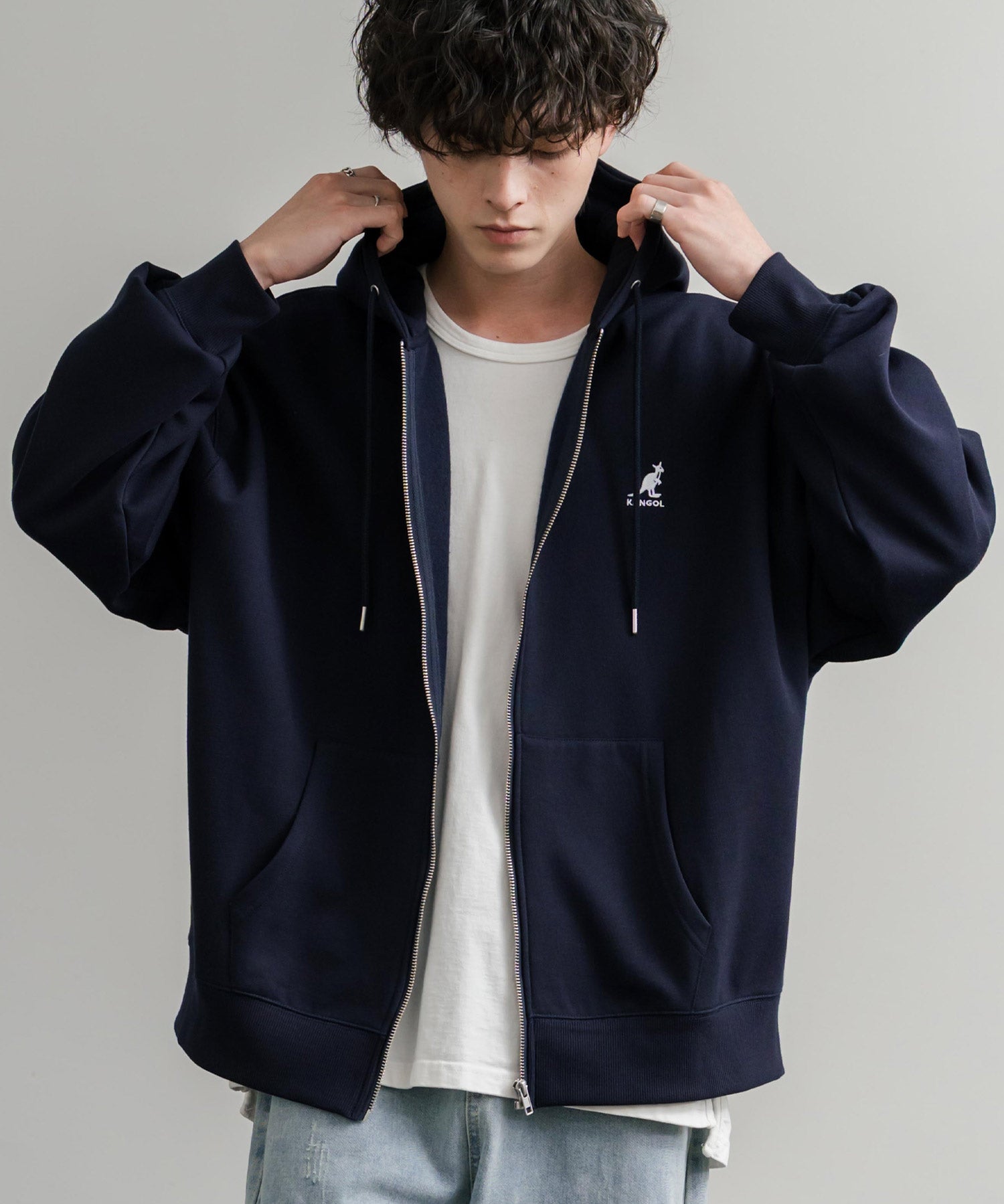 KANGOL カンゴール 別注コラボオーバーサイズ裏起毛ロゴ刺繍フルジップパーカー 14628