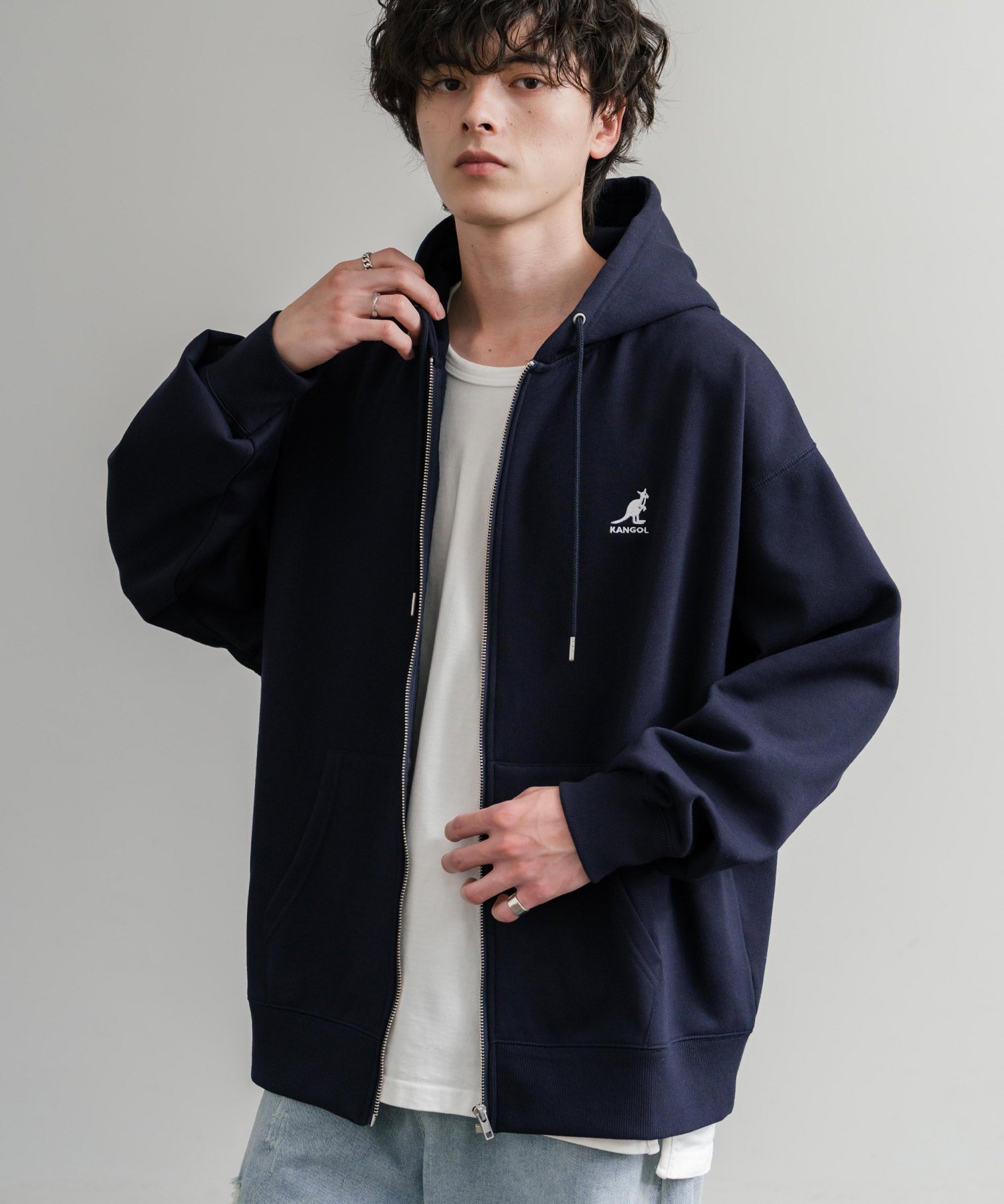 KANGOL カンゴール 別注コラボオーバーサイズ裏起毛ロゴ刺繍フルジップパーカー 14628