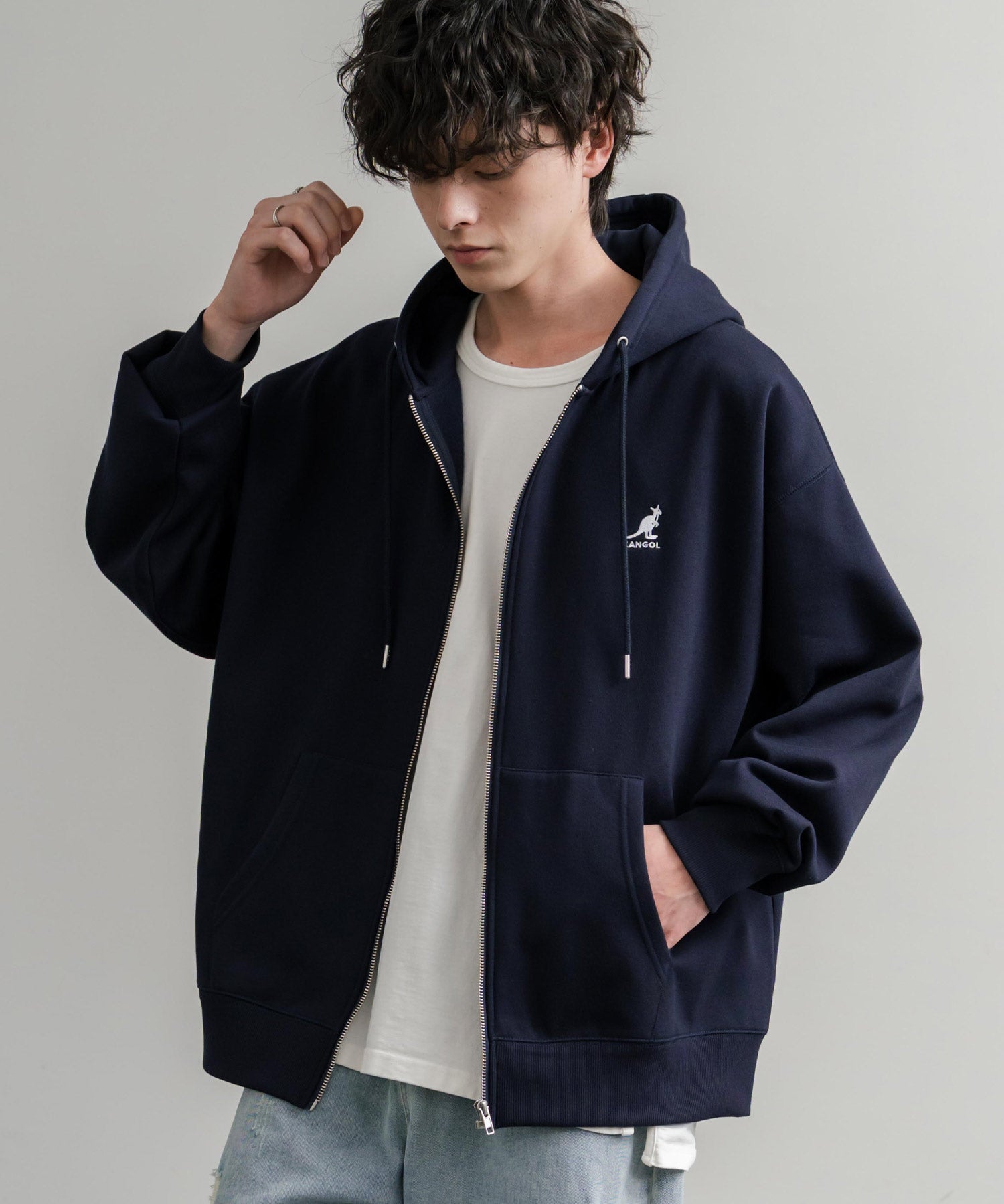 KANGOL カンゴール 別注コラボオーバーサイズ裏起毛ロゴ刺繍フルジップパーカー 14628