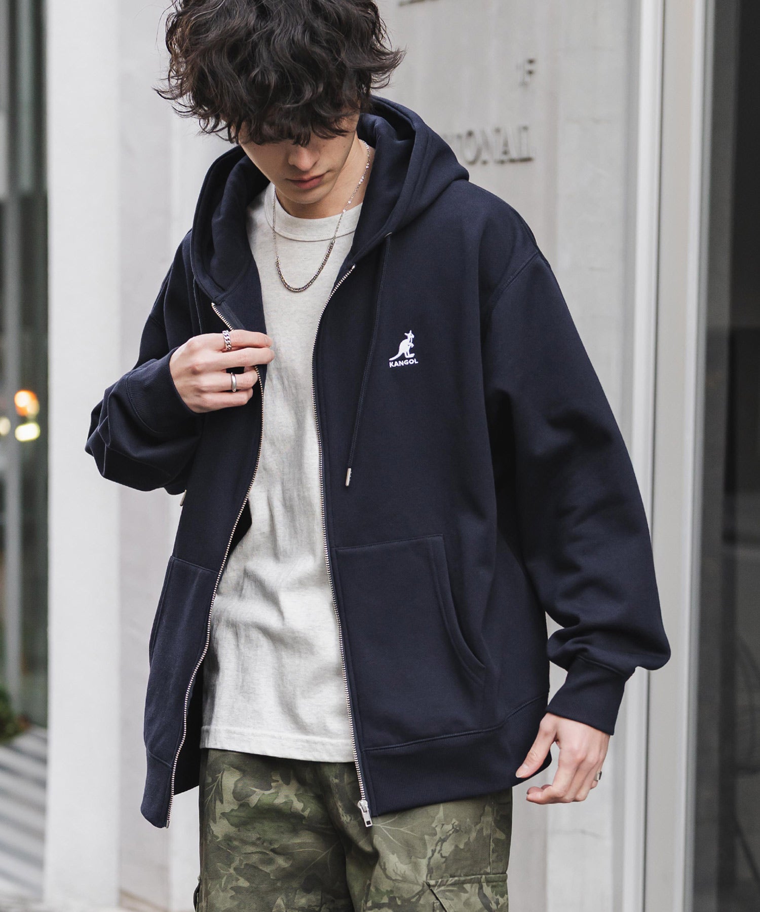 KANGOL カンゴール 別注コラボオーバーサイズ裏起毛ロゴ刺繍フルジップパーカー 14628 【セットアップ可能】