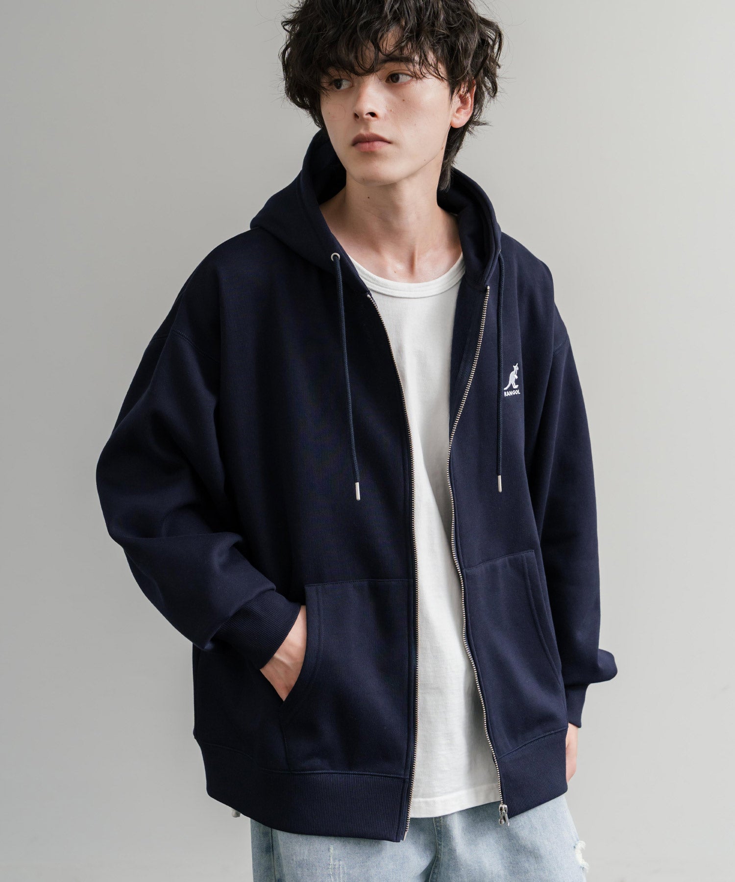 KANGOL カンゴール 別注コラボオーバーサイズ裏起毛ロゴ刺繍フルジップパーカー 14628