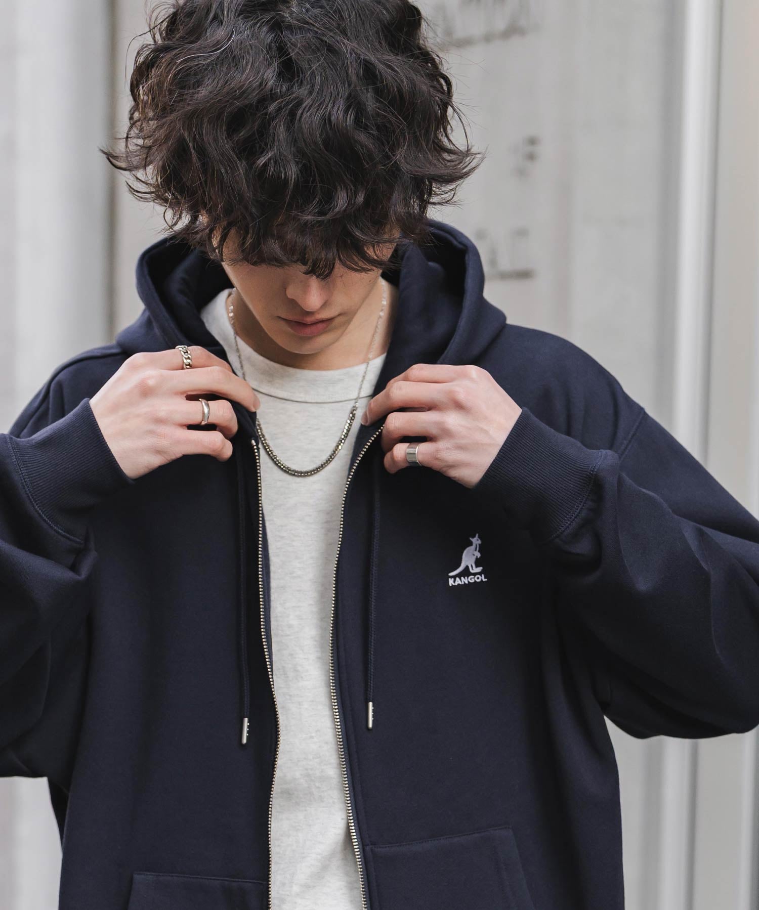 KANGOL カンゴール 別注コラボオーバーサイズ裏起毛ロゴ刺繍フルジップパーカー 14628 【セットアップ可能】