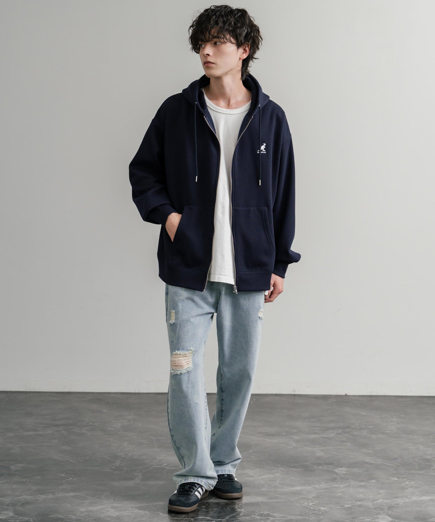 KANGOL カンゴール 別注コラボオーバーサイズ裏起毛ロゴ刺繍フルジップパーカー 14628