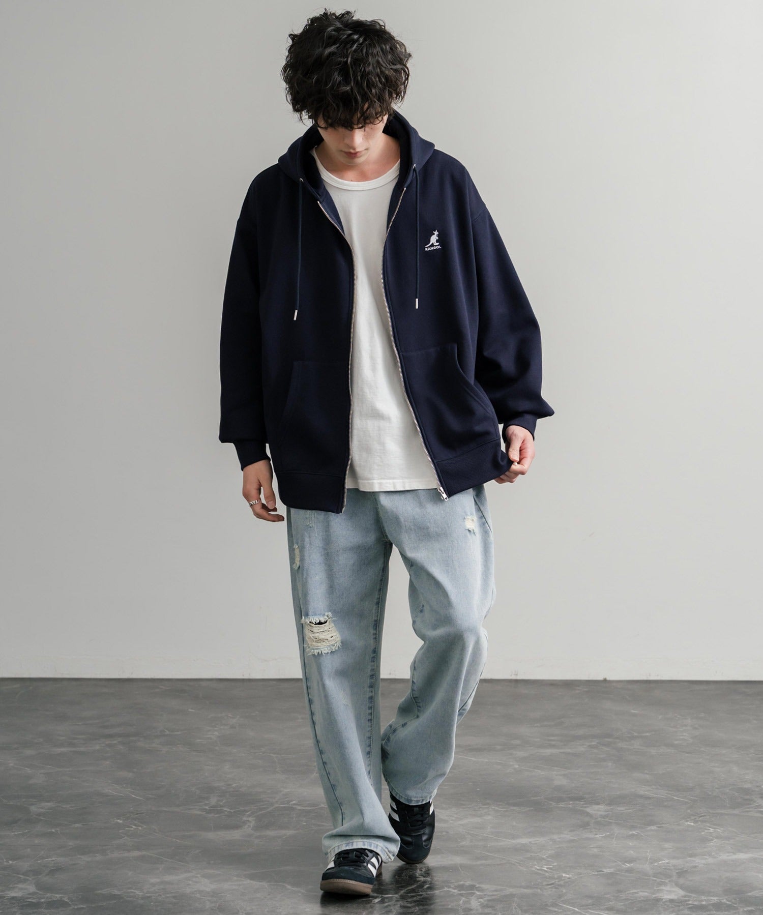 KANGOL カンゴール 別注コラボオーバーサイズ裏起毛ロゴ刺繍フルジップパーカー 14628 【セットアップ可能】