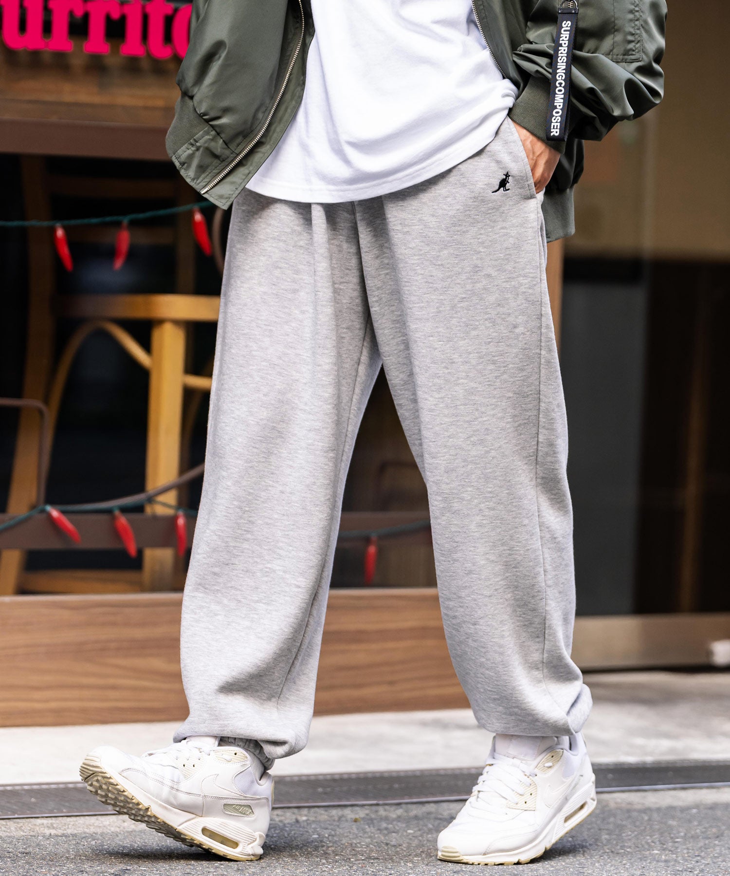 KANGOL カンゴール 別注コラボ裏起毛ワンポイントロゴ刺繍スウェットパンツ/セミワイドテーパードイージーパンツ 14629