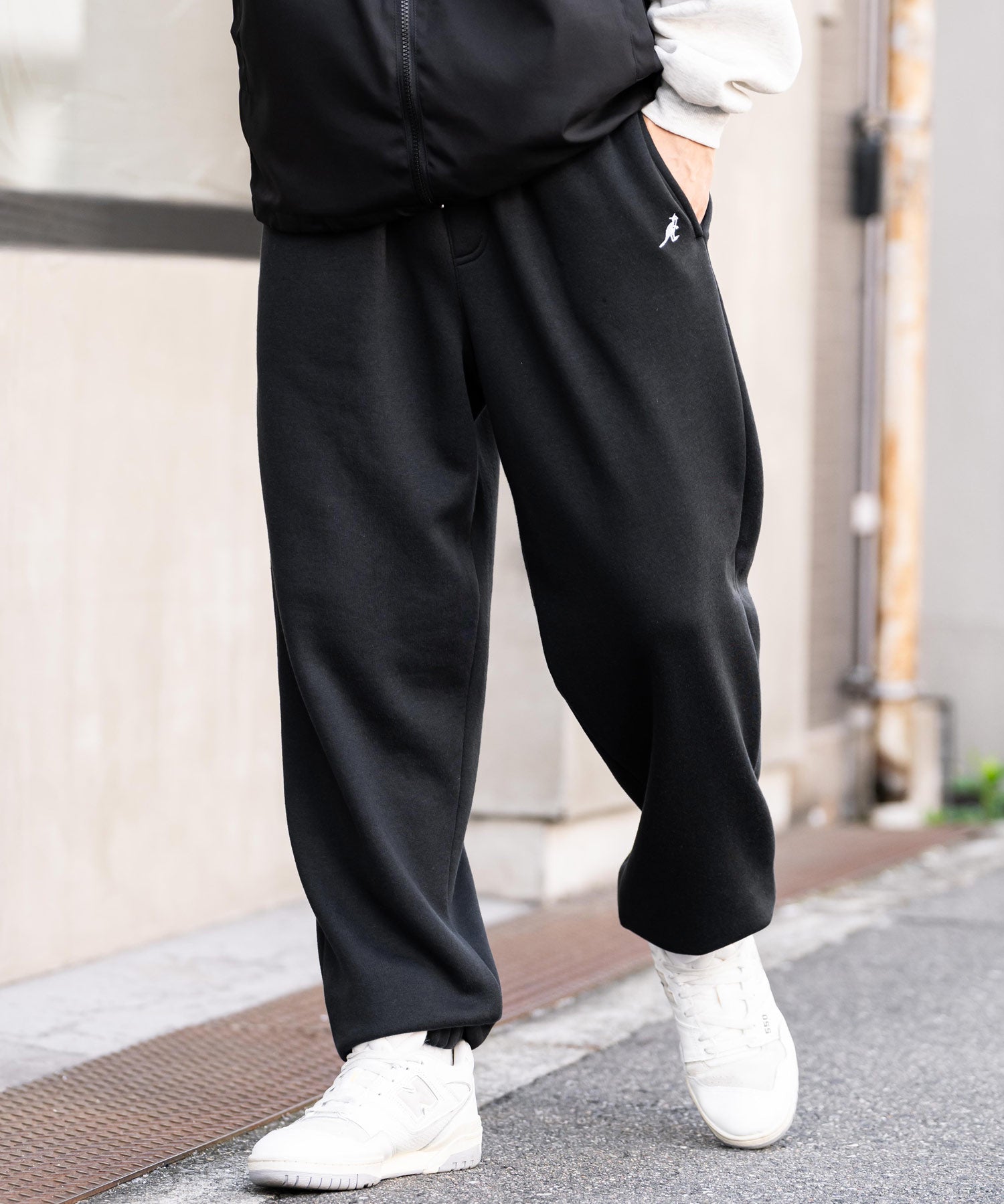 KANGOL カンゴール 別注コラボ裏起毛ワンポイントロゴ刺繍スウェットパンツ/セミワイドテーパードイージーパンツ 14629