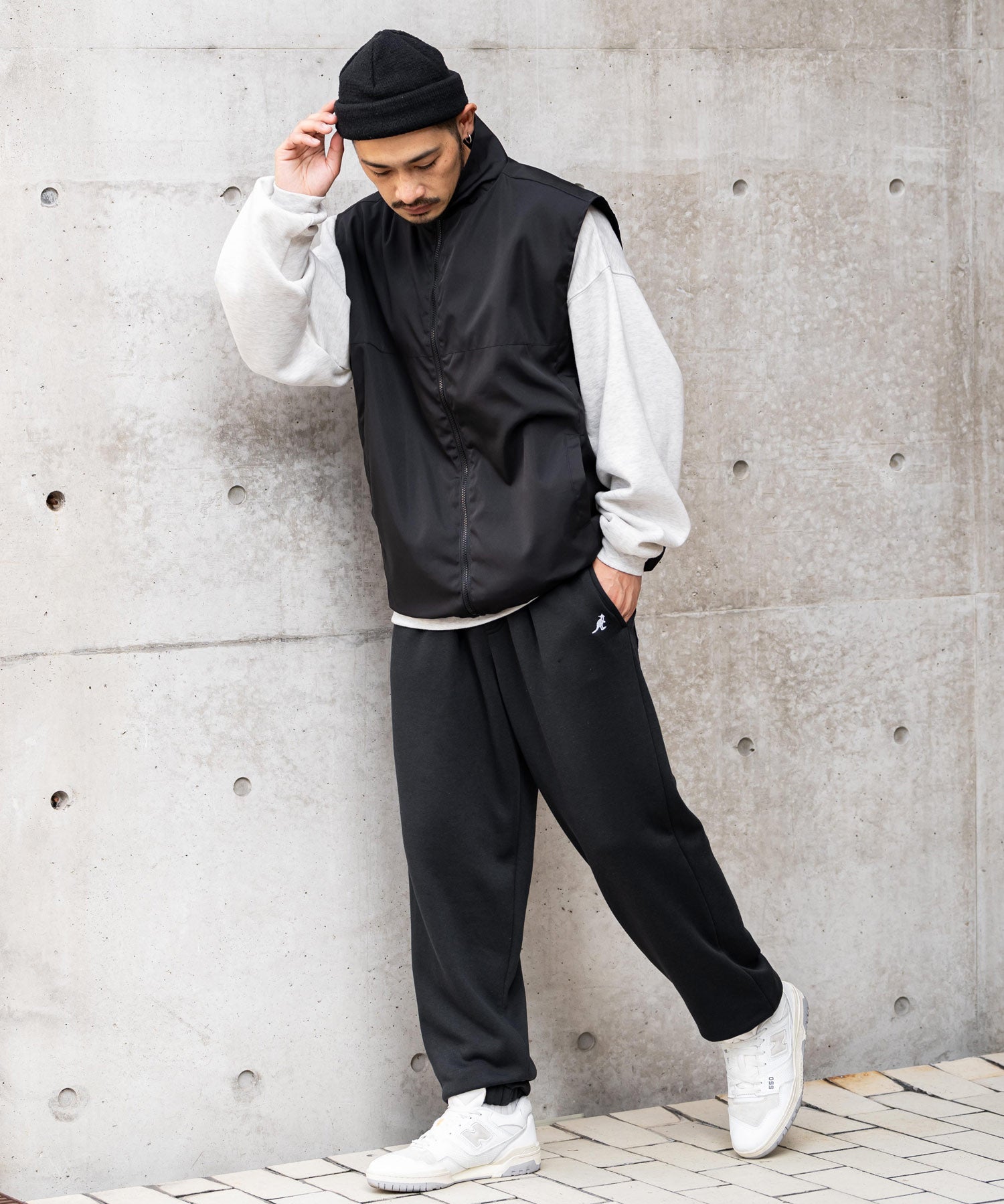 KANGOL カンゴール 別注コラボ裏起毛ワンポイントロゴ刺繍スウェットパンツ/セミワイドテーパードイージーパンツ 14629