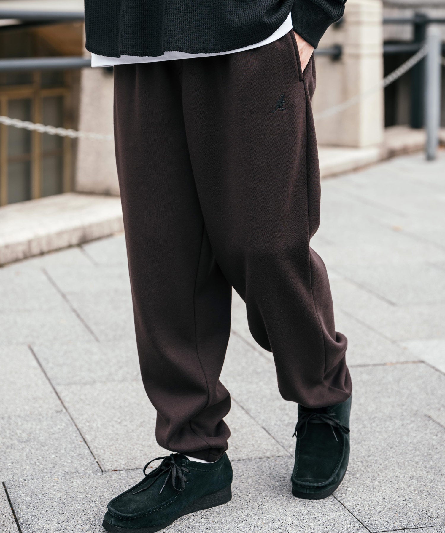 KANGOL カンゴール 別注コラボ裏起毛ワンポイントロゴ刺繍スウェットパンツ/セミワイドテーパードイージーパンツ 14629