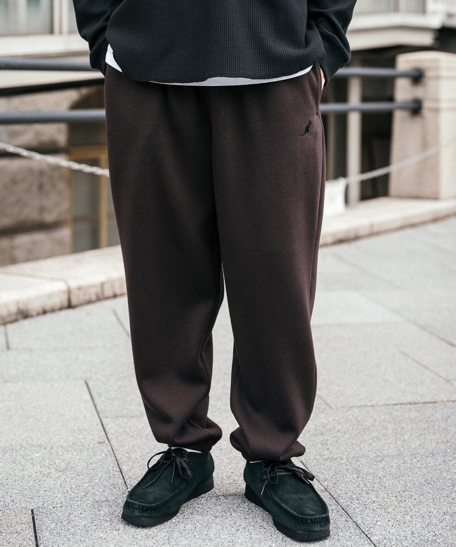 KANGOL カンゴール 別注コラボ裏起毛ワンポイントロゴ刺繍スウェットパンツ/セミワイドテーパードイージーパンツ 14629