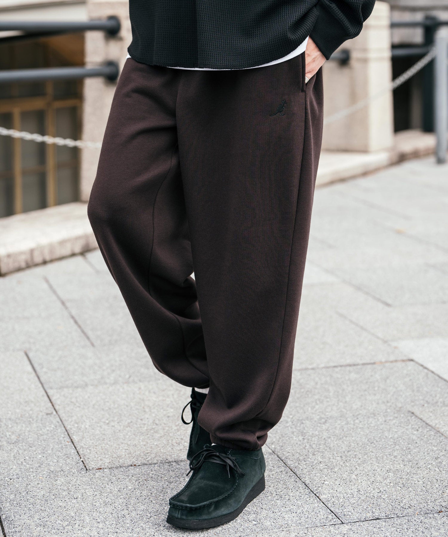 KANGOL カンゴール 別注コラボ裏起毛ワンポイントロゴ刺繍スウェットパンツ/セミワイドテーパードイージーパンツ 14629