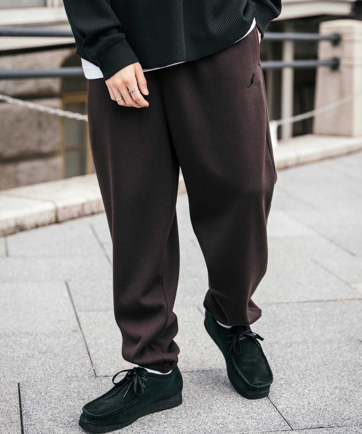 KANGOL カンゴール 別注コラボ裏起毛ワンポイントロゴ刺繍スウェットパンツ/セミワイドテーパードイージーパンツ 14629