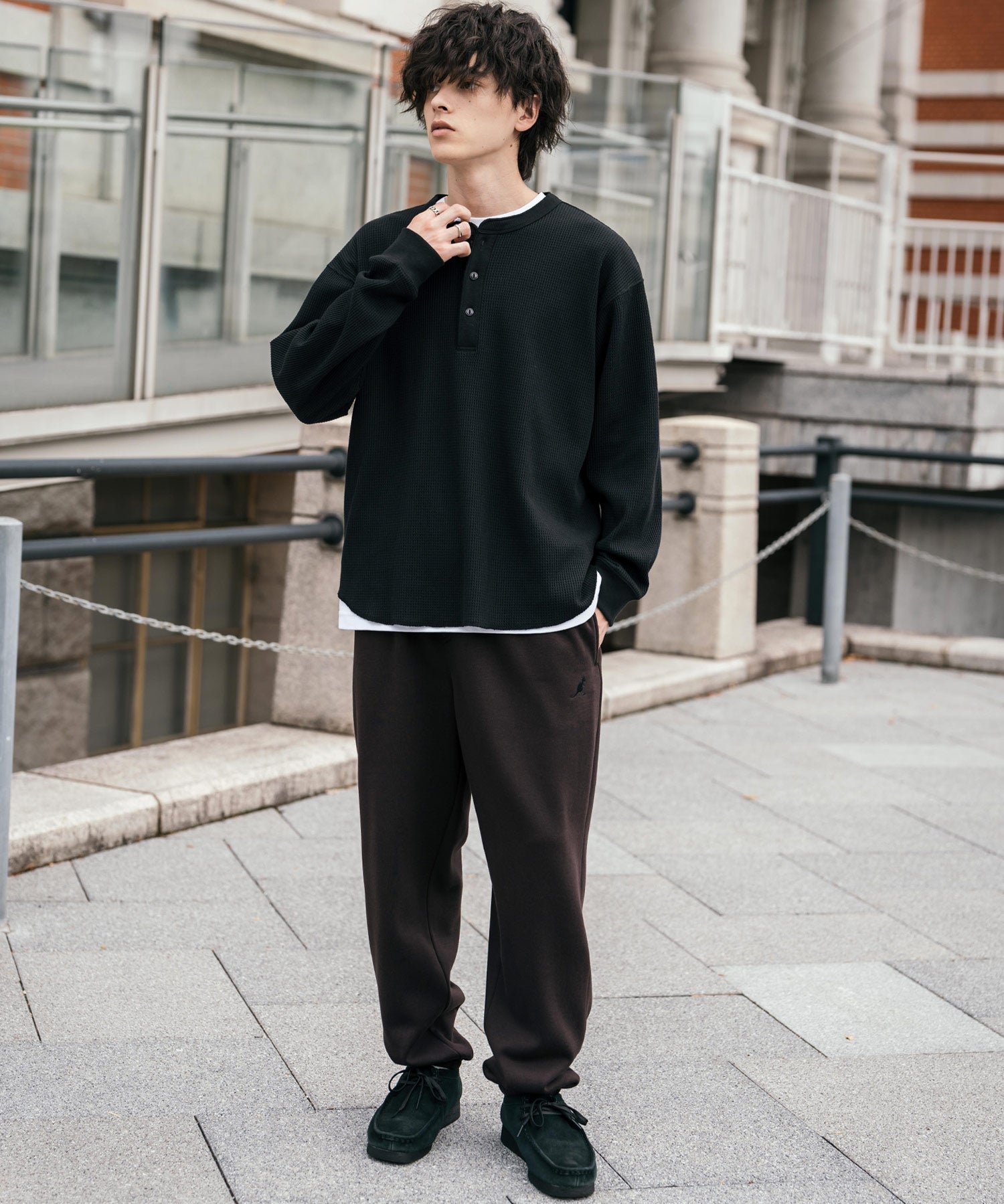 KANGOL カンゴール 別注コラボ裏起毛ワンポイントロゴ刺繍スウェットパンツ/セミワイドテーパードイージーパンツ 14629