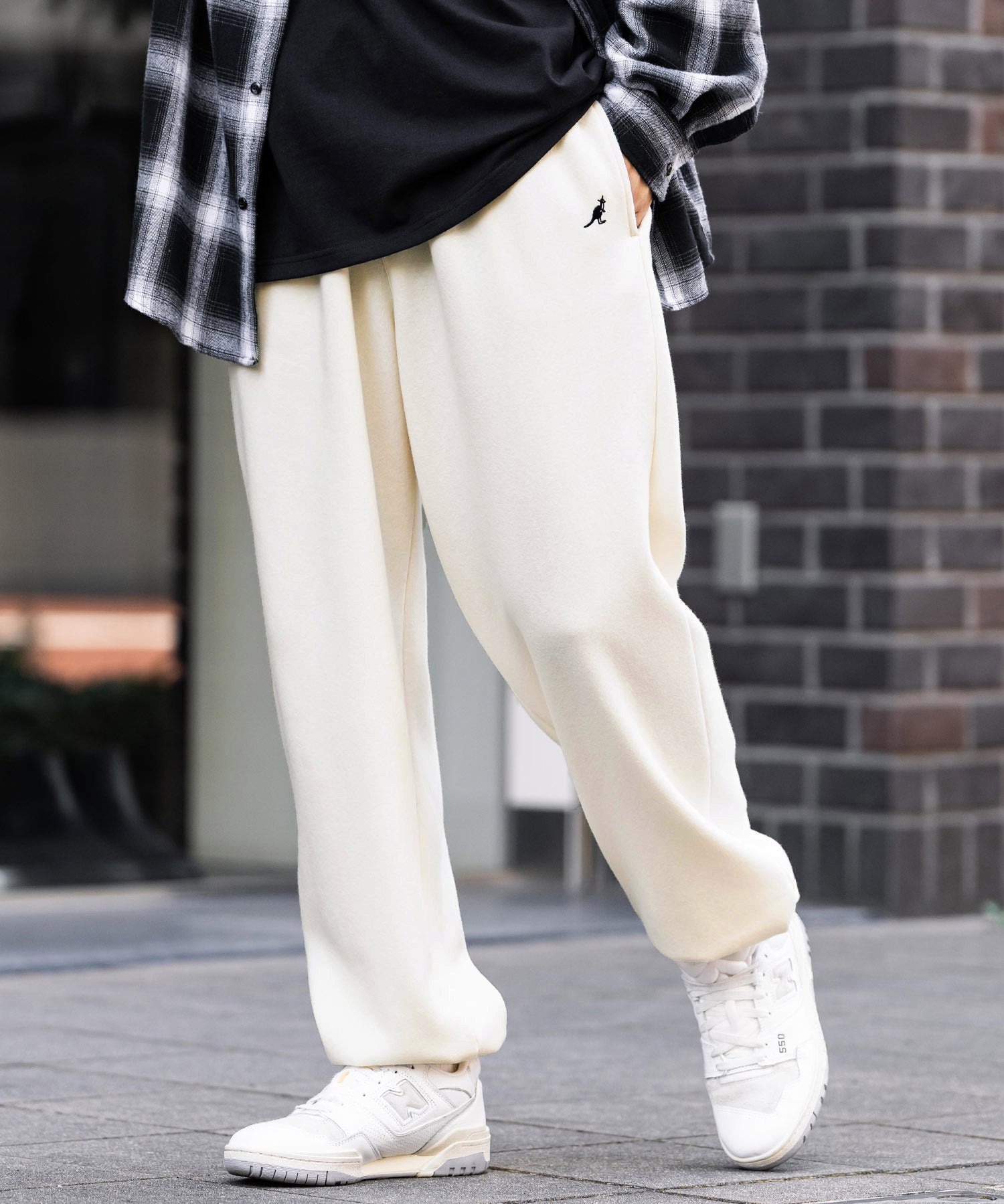 KANGOL カンゴール 別注コラボ裏起毛ワンポイントロゴ刺繍スウェットパンツ/セミワイドテーパードイージーパンツ 14629