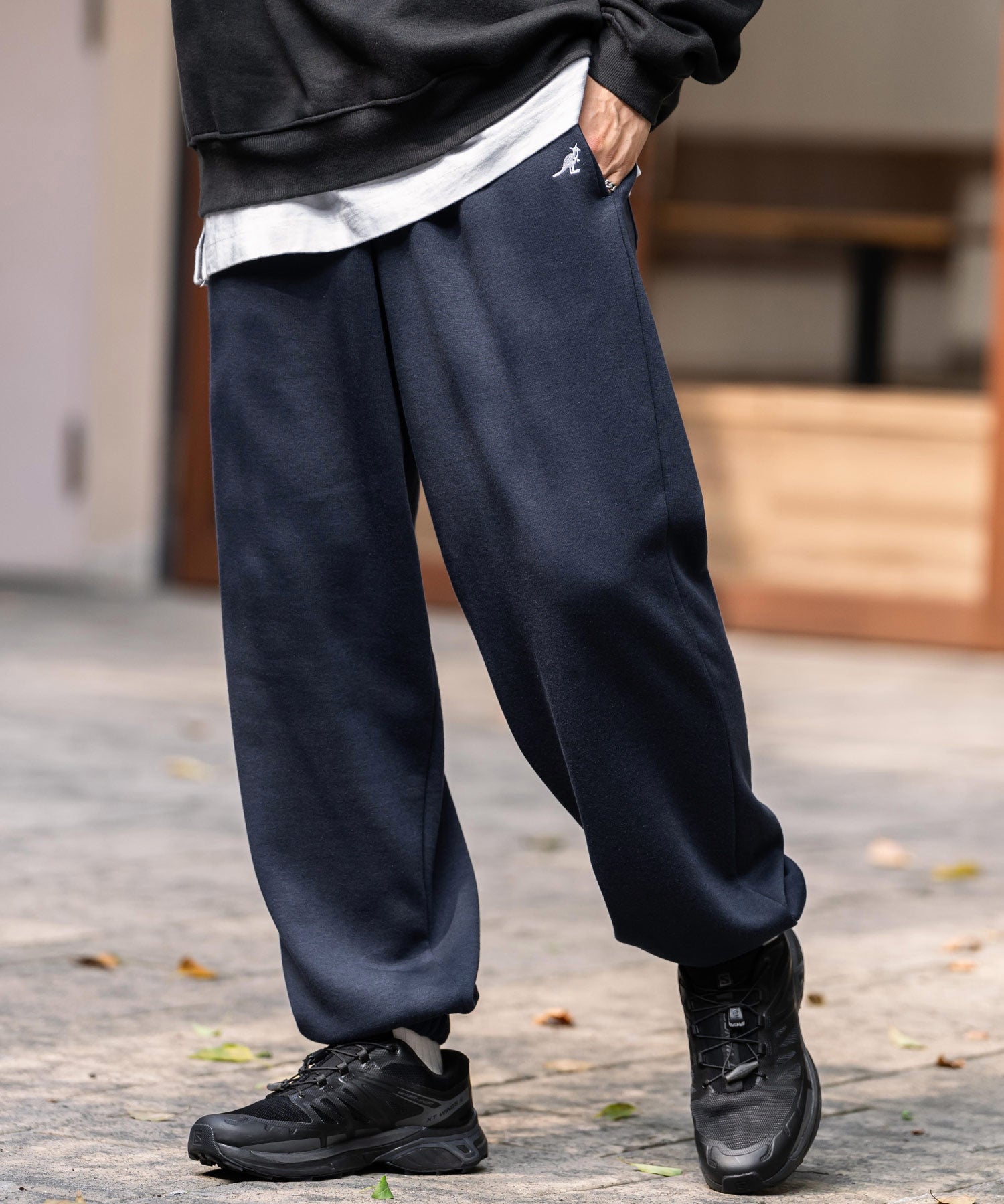 KANGOL カンゴール 別注コラボ裏起毛ワンポイントロゴ刺繍スウェットパンツ/セミワイドテーパードイージーパンツ 14629