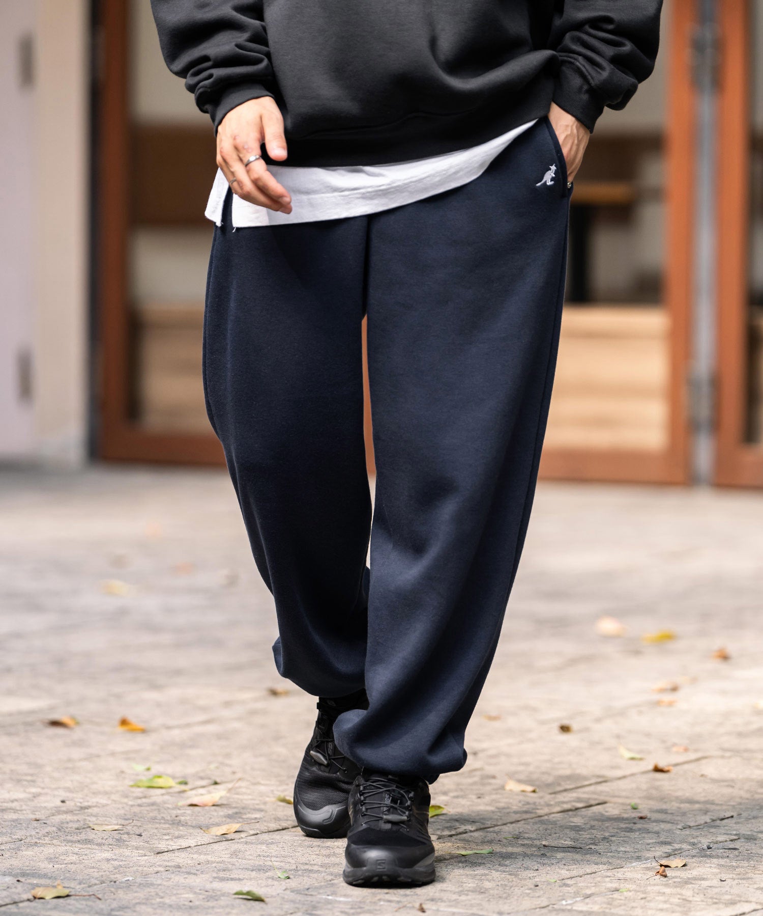 KANGOL カンゴール 別注コラボ裏起毛ワンポイントロゴ刺繍スウェットパンツ/セミワイドテーパードイージーパンツ 14629