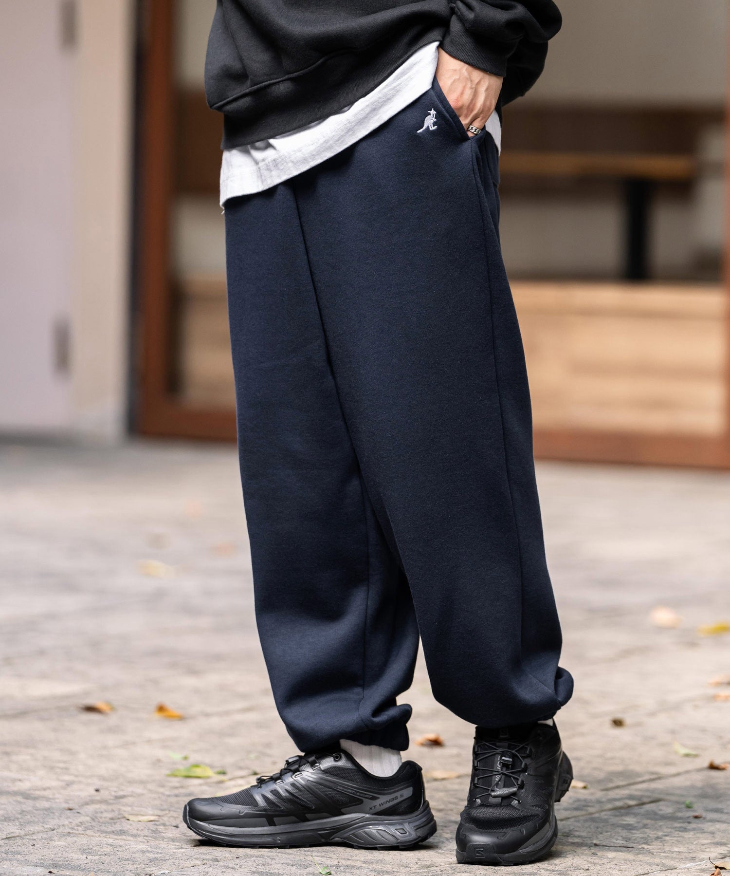 KANGOL カンゴール 別注コラボ裏起毛ワンポイントロゴ刺繍スウェットパンツ/セミワイドテーパードイージーパンツ 14629