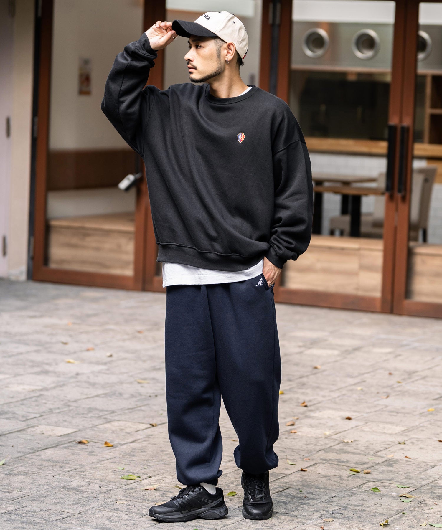KANGOL カンゴール 別注コラボ裏起毛ワンポイントロゴ刺繍スウェットパンツ/セミワイドテーパードイージーパンツ 14629