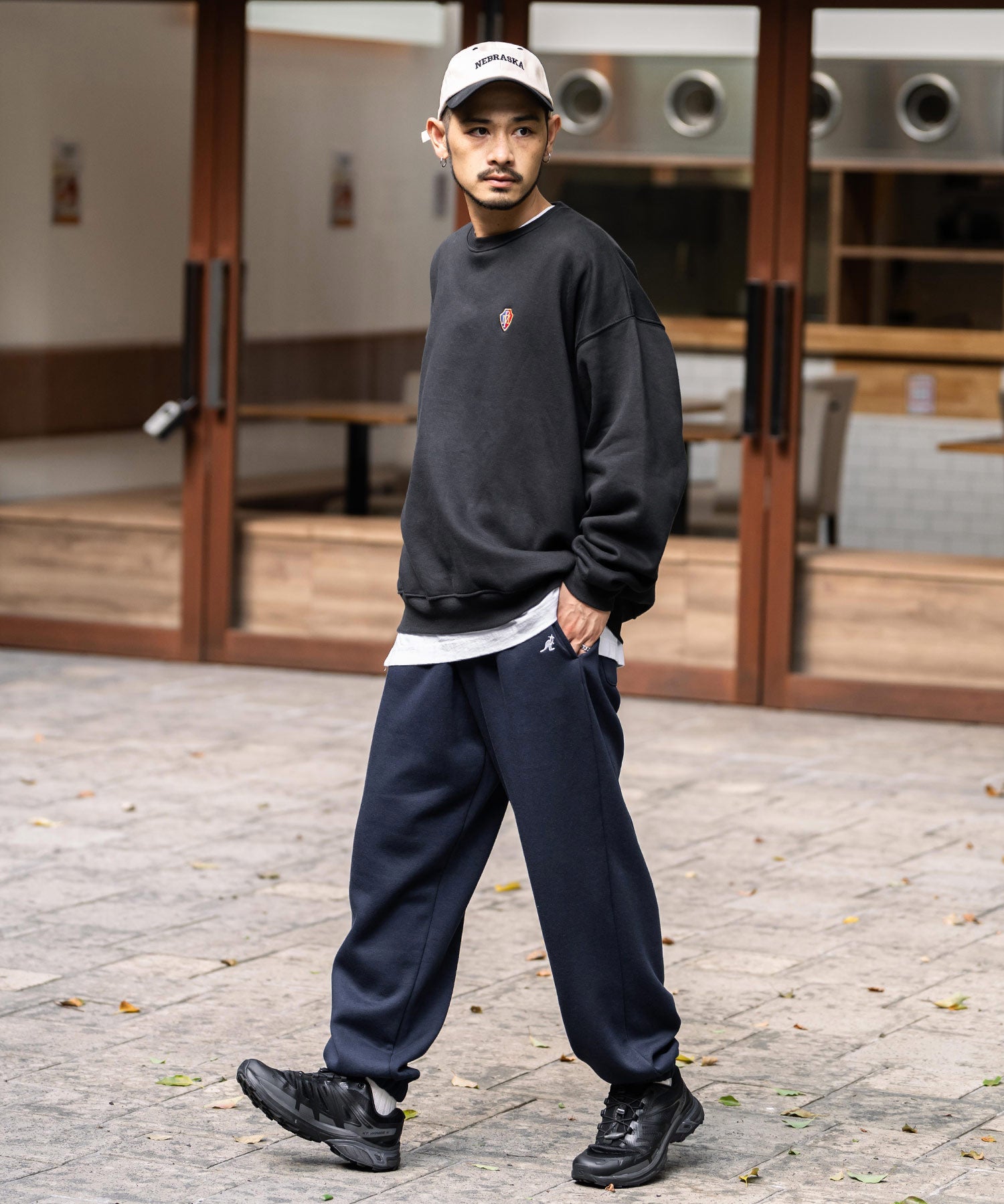 KANGOL カンゴール 別注コラボ裏起毛ワンポイントロゴ刺繍スウェットパンツ/セミワイドテーパードイージーパンツ 14629