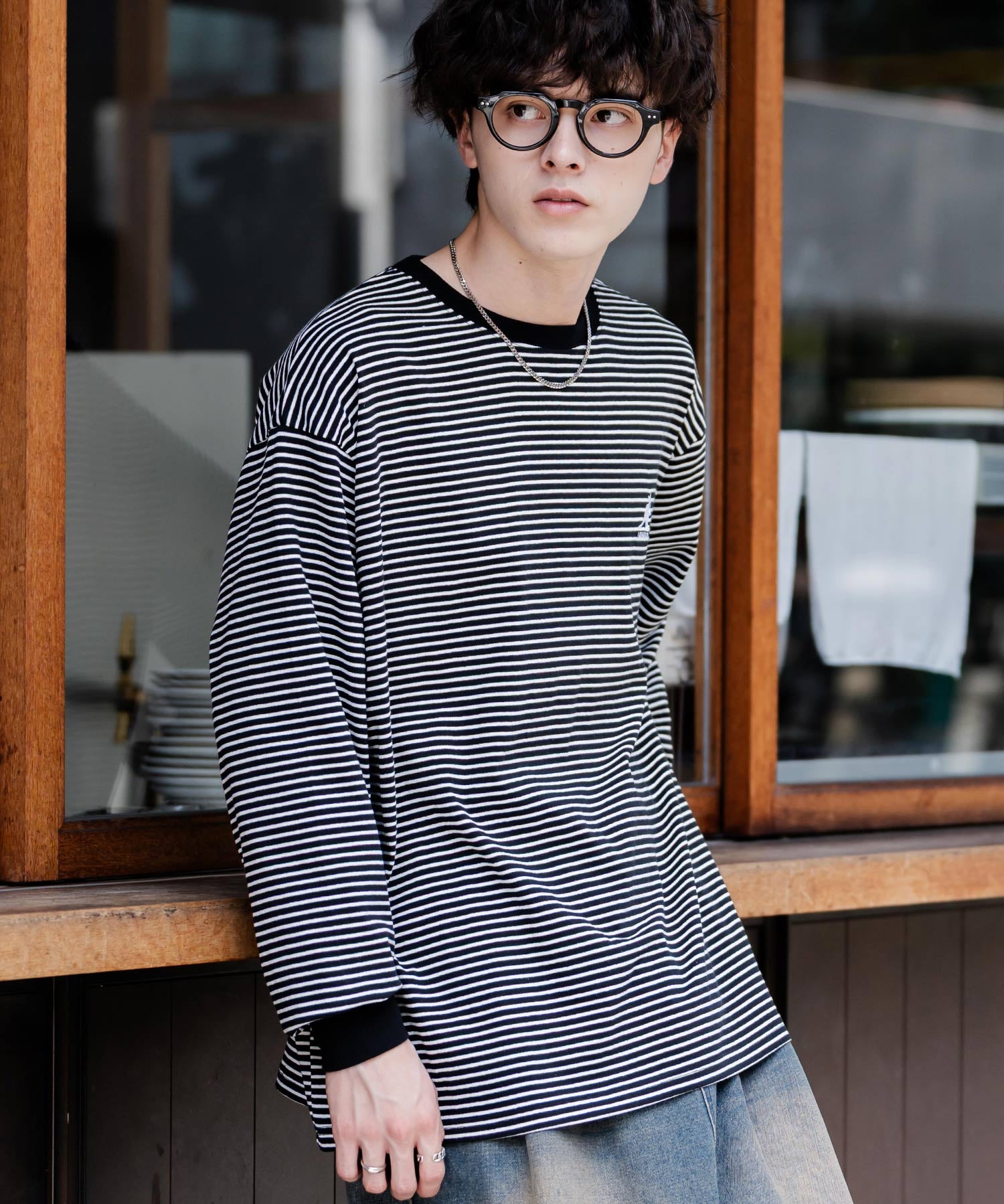 KANGOL カンゴール 別注コラボオーバーサイズワンポイントロゴ刺繍長袖Tシャツ 14630