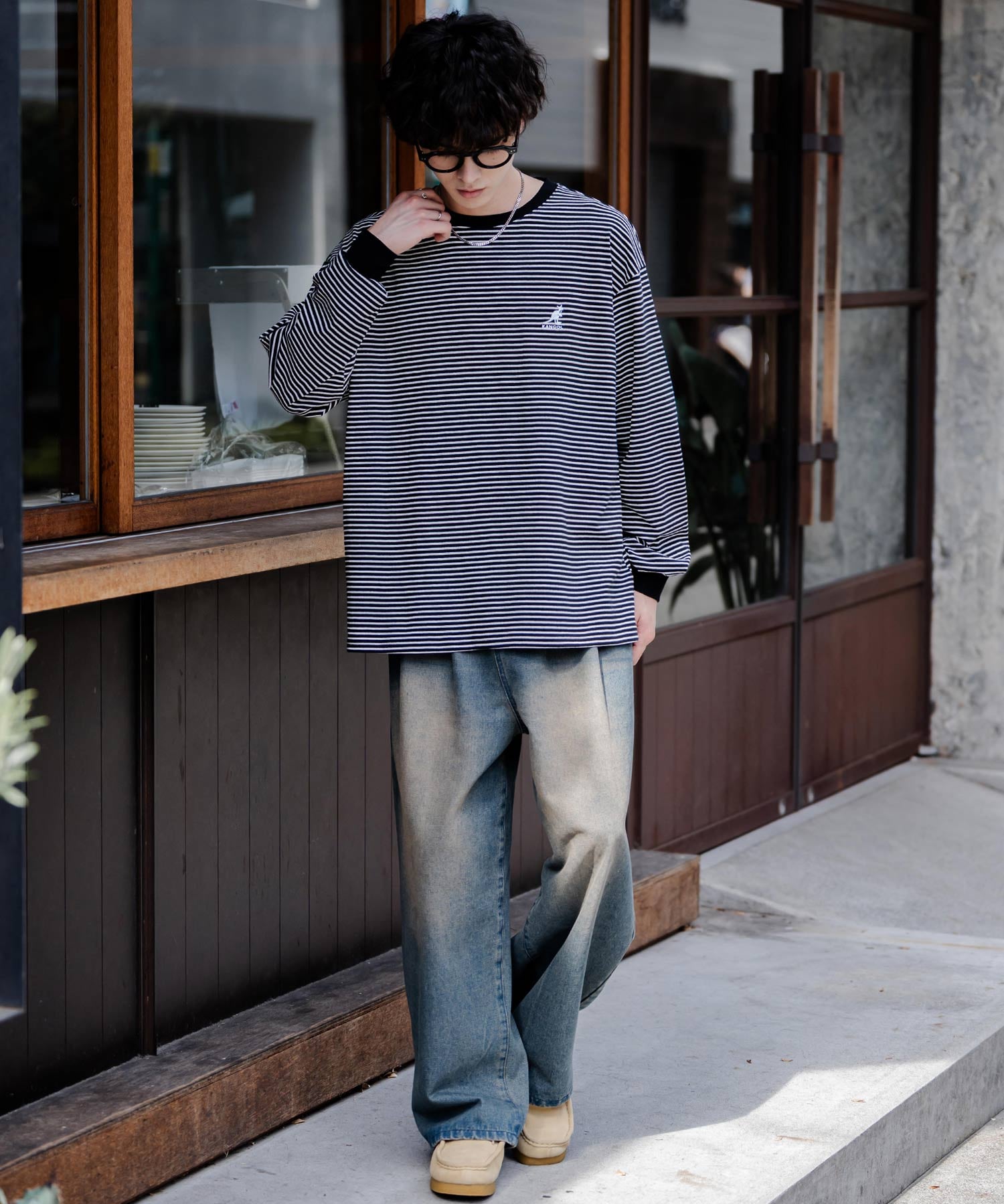 KANGOL カンゴール 別注コラボオーバーサイズワンポイントロゴ刺繍長袖Tシャツ 14630