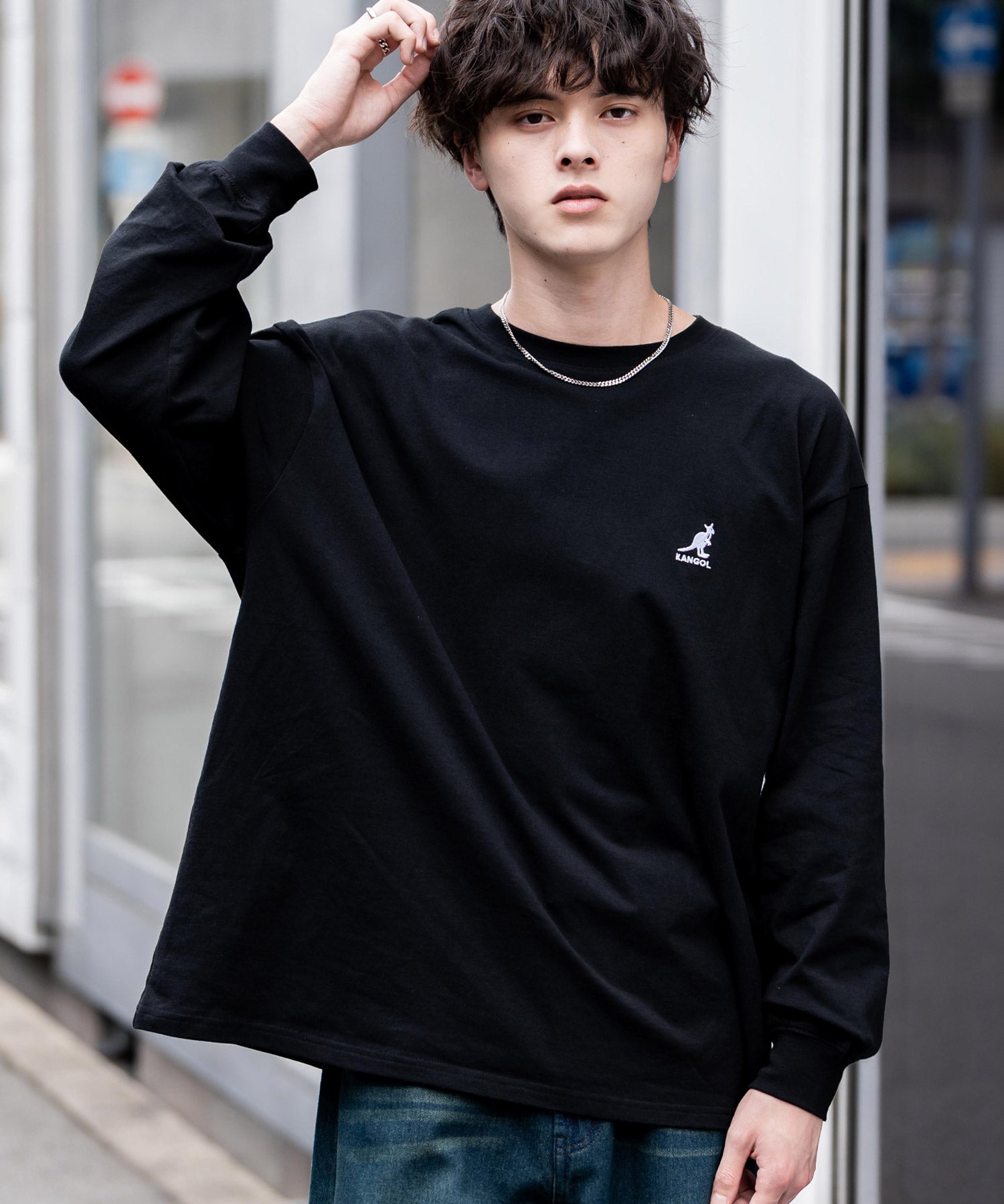 KANGOL カンゴール 別注コラボオーバーサイズワンポイントロゴ刺繍長袖Tシャツ 14630