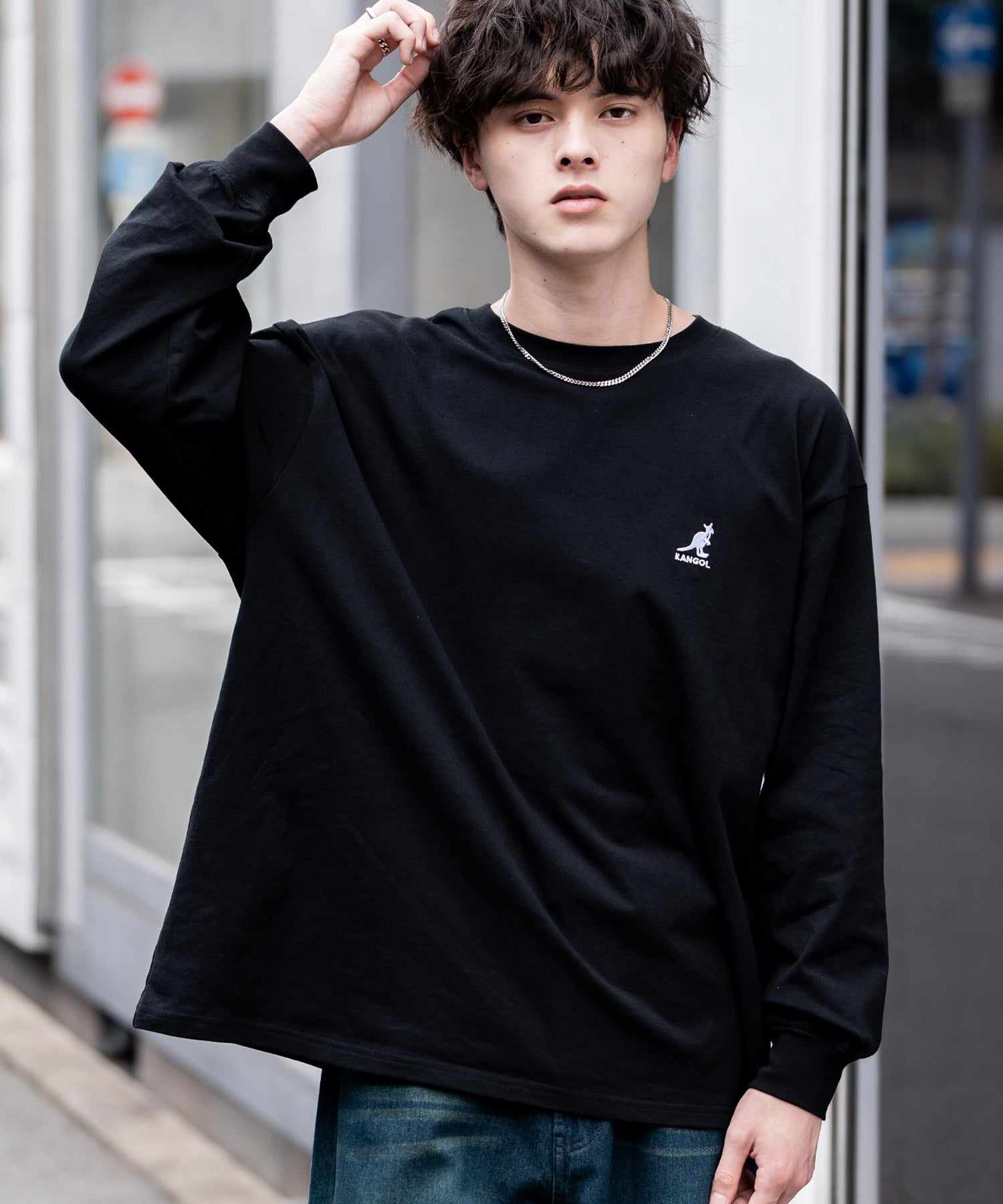 KANGOL カンゴール 別注コラボオーバーサイズワンポイントロゴ刺繍長袖Tシャツ 14630