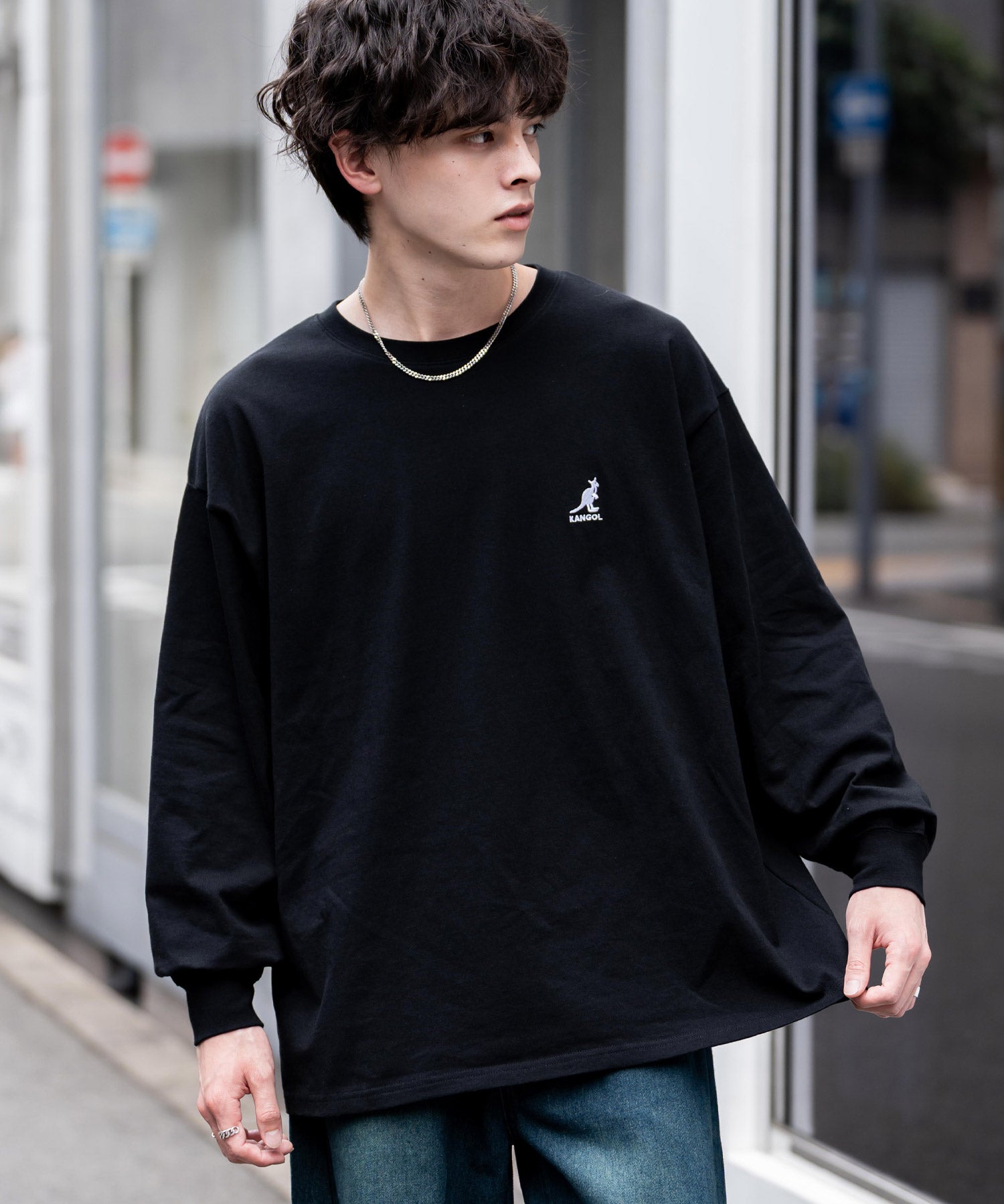 KANGOL カンゴール 別注コラボオーバーサイズワンポイントロゴ刺繍長袖Tシャツ 14630