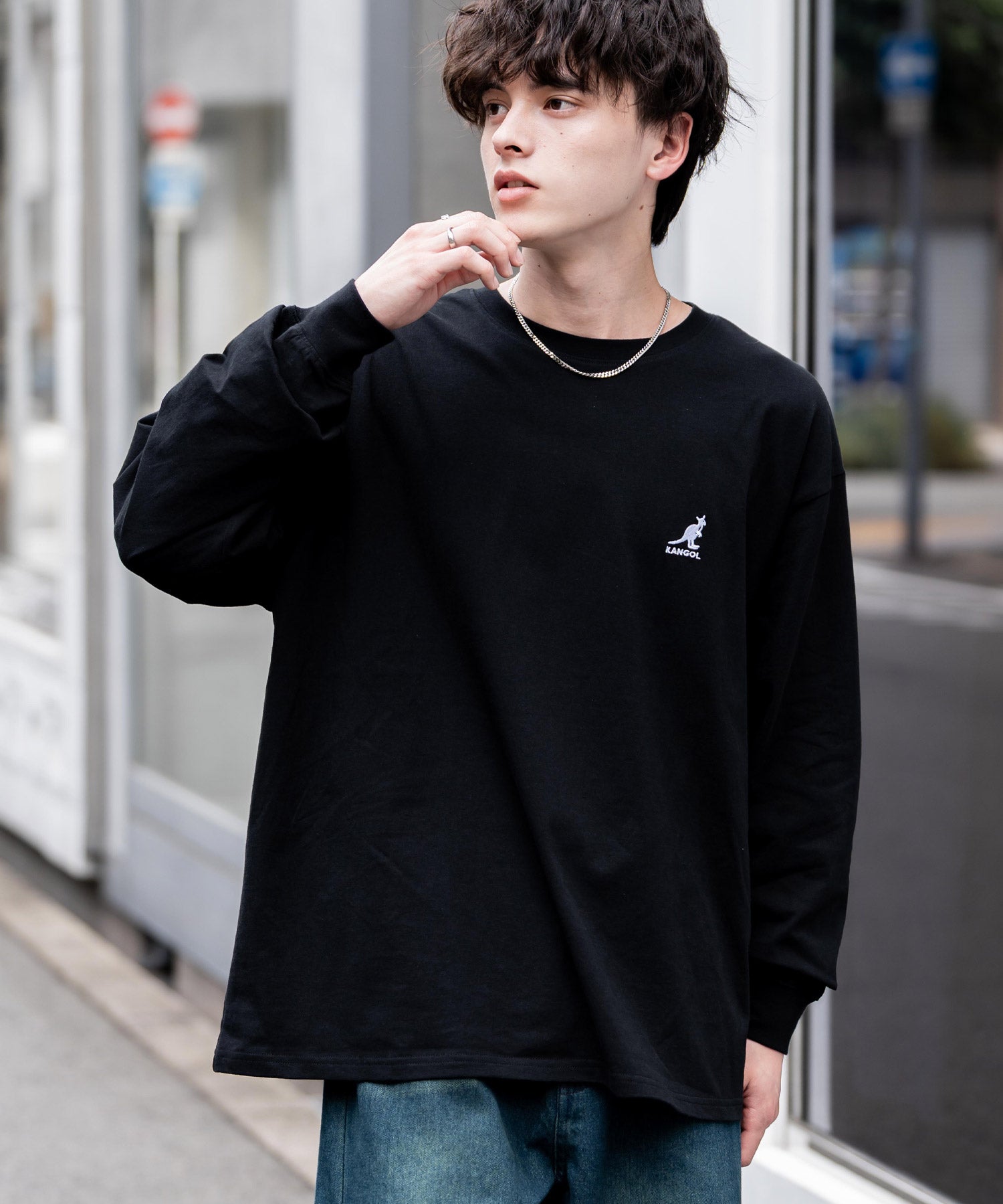KANGOL カンゴール 別注コラボオーバーサイズワンポイントロゴ刺繍長袖Tシャツ 14630
