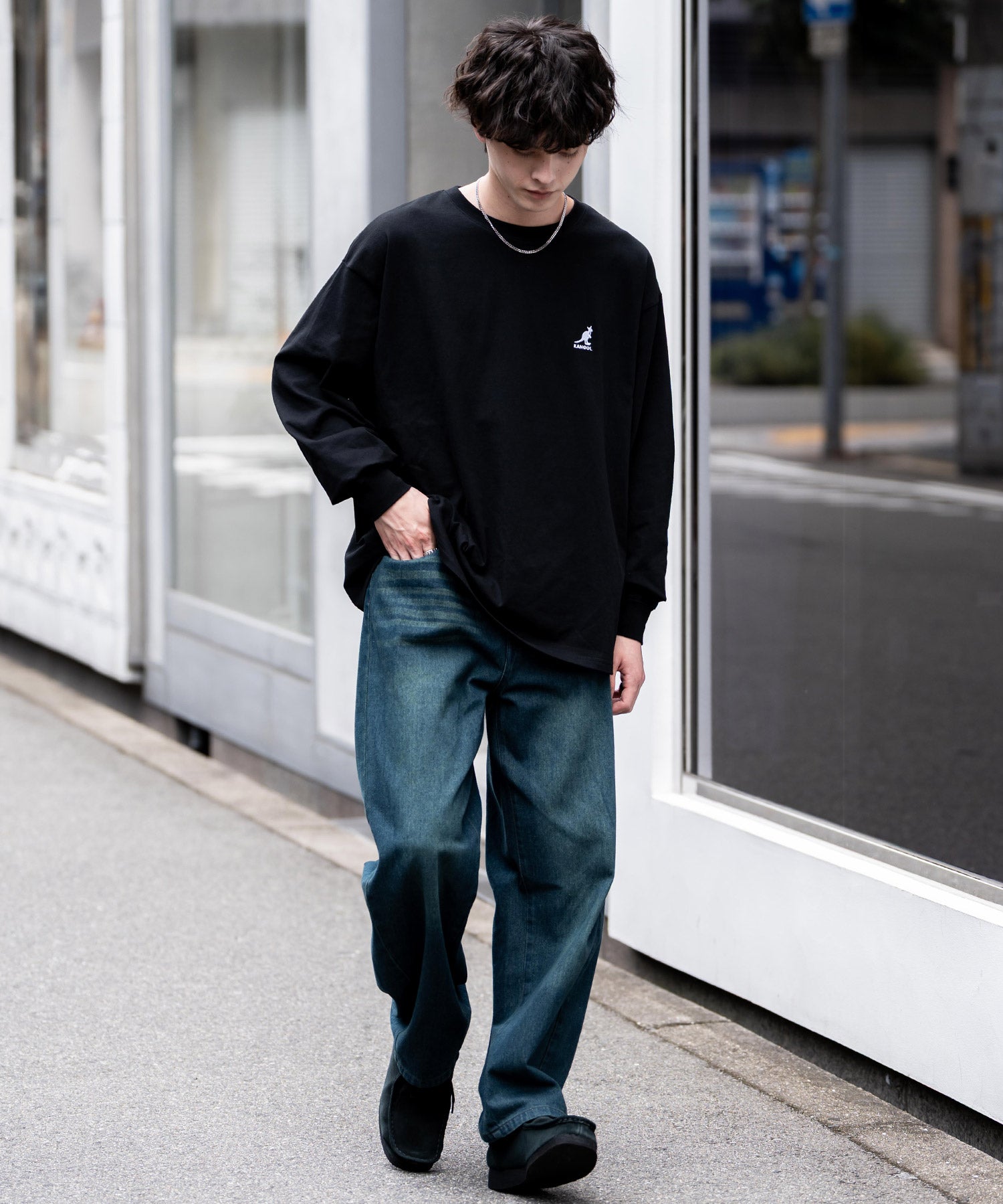 KANGOL カンゴール 別注コラボオーバーサイズワンポイントロゴ刺繍長袖Tシャツ 14630
